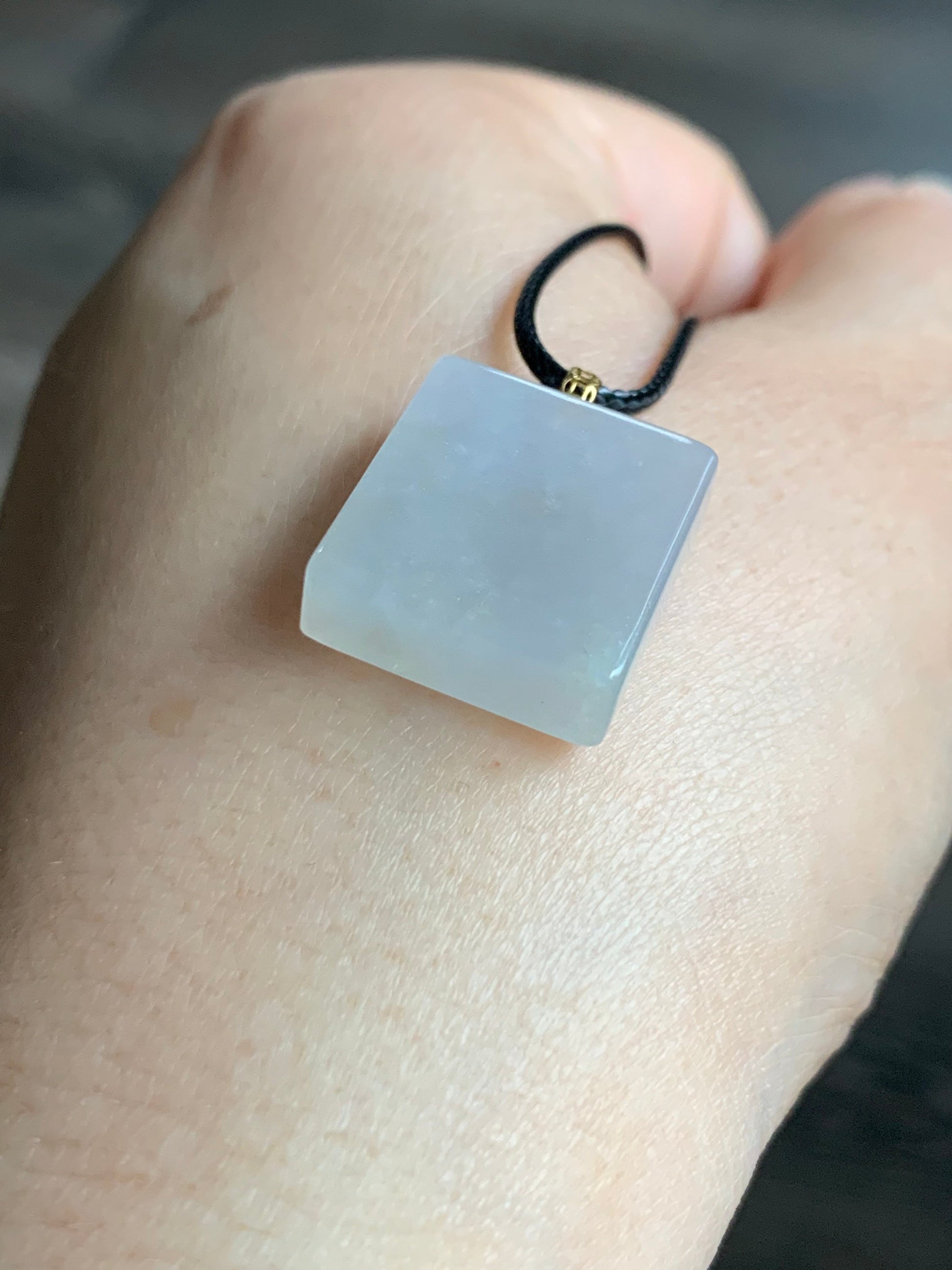 Natural Burmese Icy Translucent Beige Jadeite Rectangle Pendant 18K Yellow Gold 天然缅甸冰糖黄翡翠方牌镶嵌吊坠