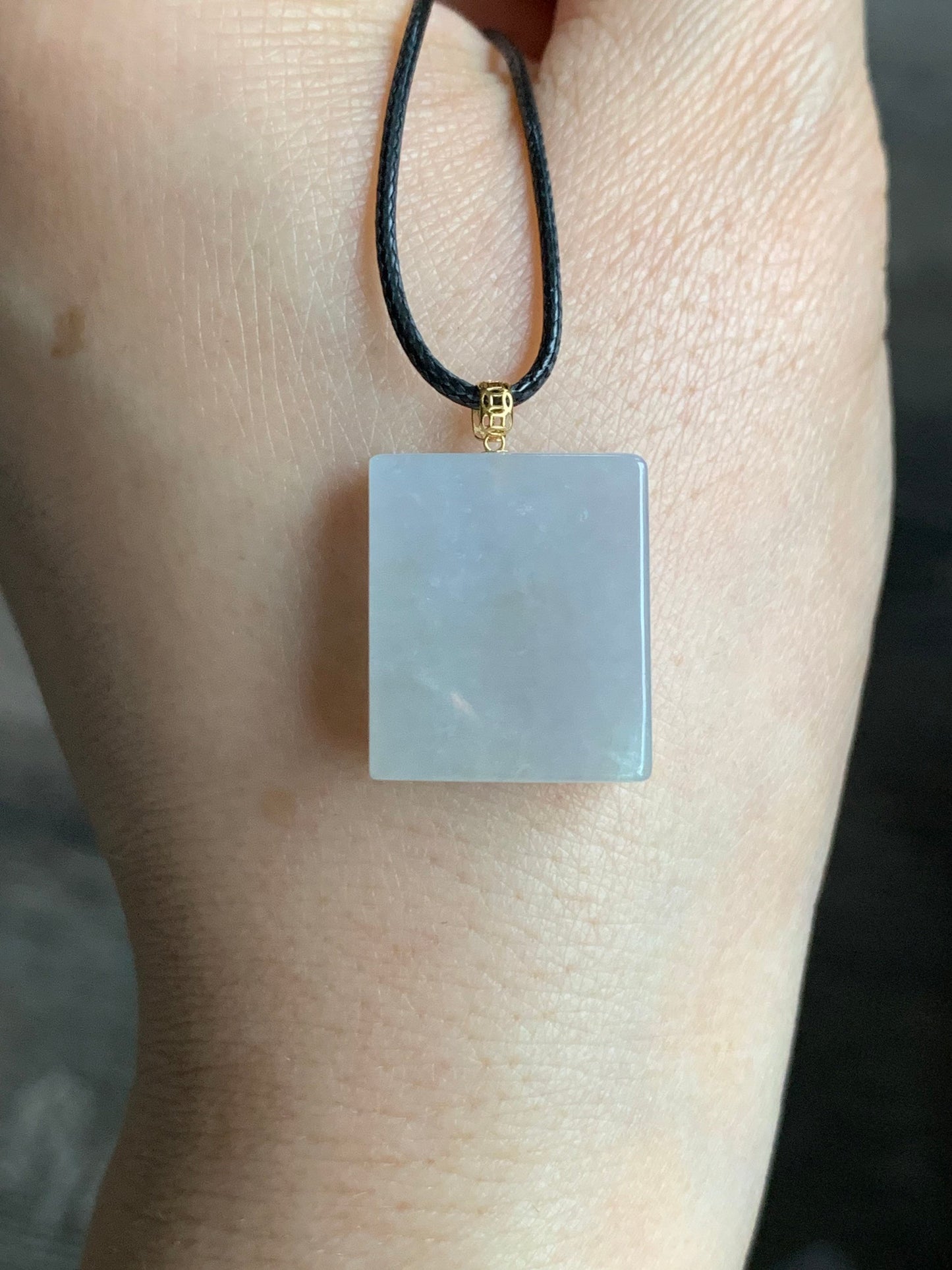 Natural Burmese Icy Translucent Beige Jadeite Rectangle Pendant 18K Yellow Gold 天然缅甸冰糖黄翡翠方牌镶嵌吊坠