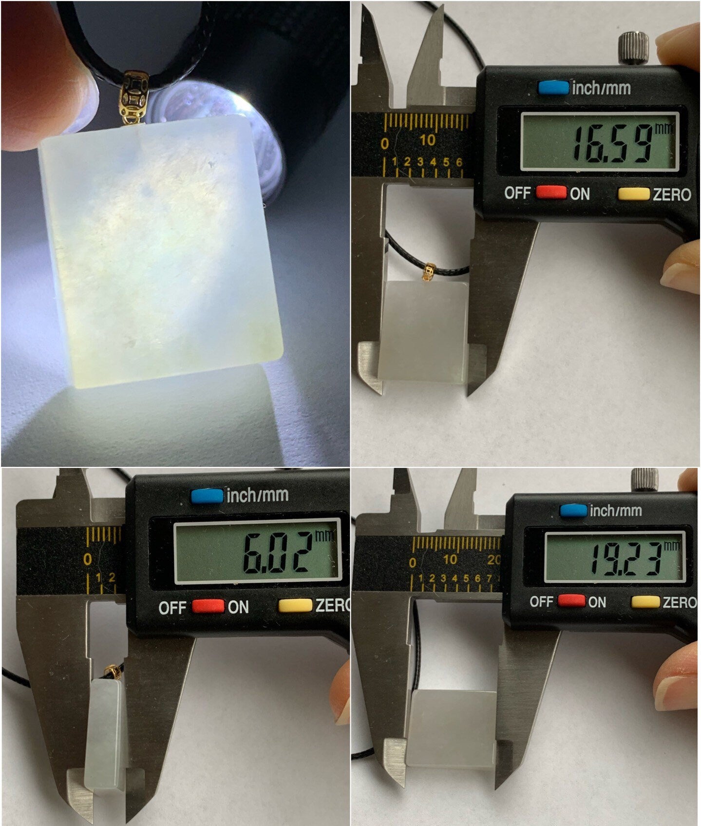 Natural Burmese Icy Translucent Beige Jadeite Rectangle Pendant 18K Yellow Gold 天然缅甸冰糖黄翡翠方牌镶嵌吊坠