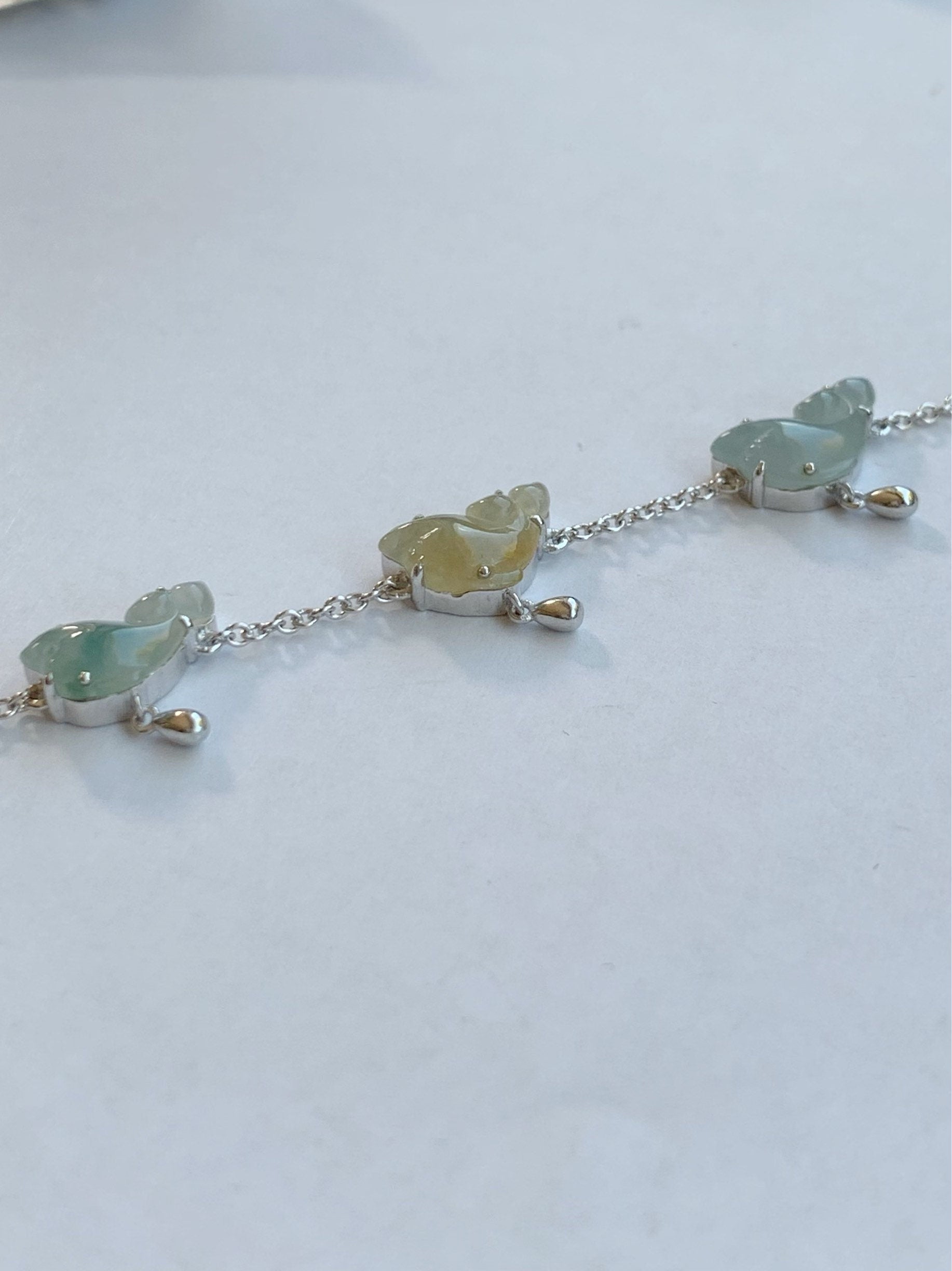 Certified Natural Burmese Icy Translucent Multicolored Jadeite Carved Dolphins Bracelet S925 Sterling Silver adjustable 天然缅甸冰多宝翡翠海豚银镶手链