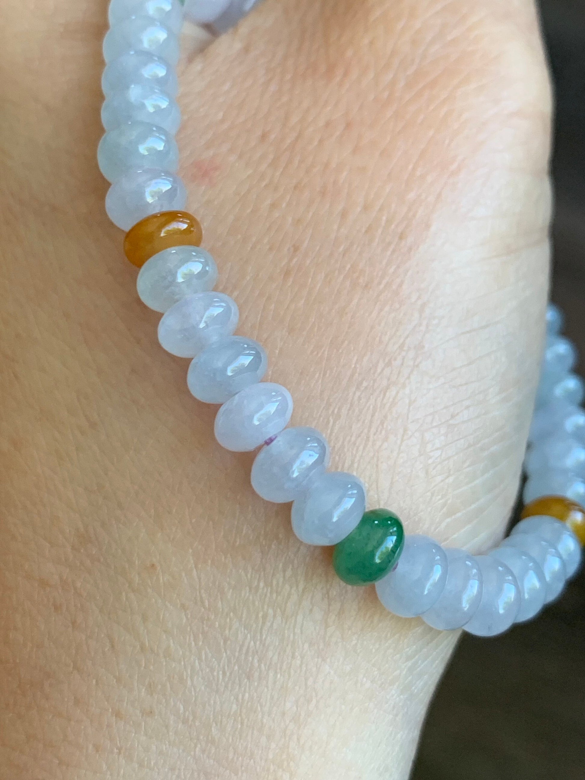 Burmese Natural Premium Icy translucent Multi-Colored Jadeite Drum Beads Beaded Bracelet 6.1mm 6.25” 天然缅甸起冰起光多宝翡翠鼓珠手串 ZXG131