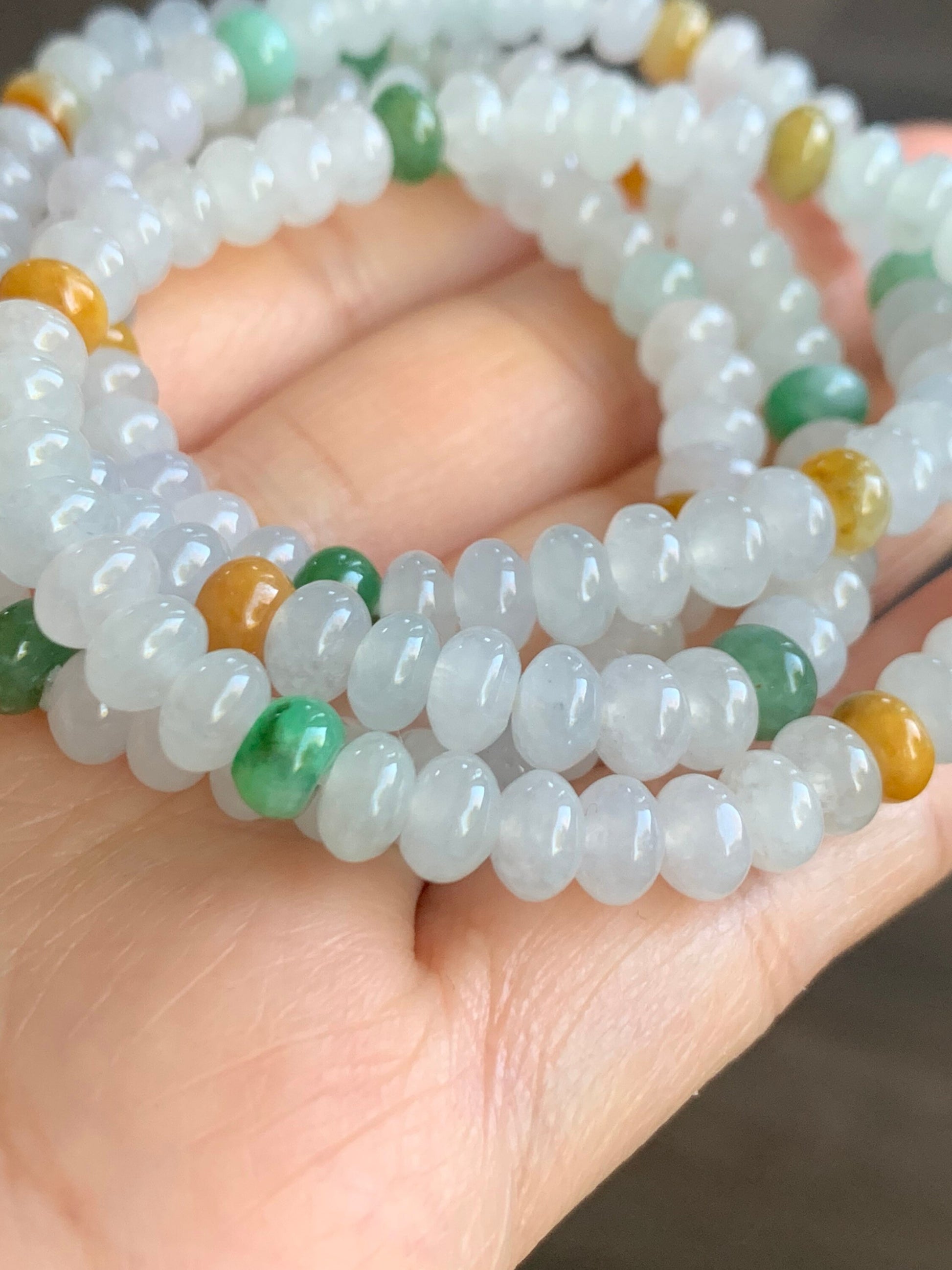 April Special! Burmese Natural Icy Translucent Multi-Colored Jadeite Drum Beads Beaded Bracelet 6mm 6.25” 天然缅甸冰多宝翡翠鼓珠手串 XGSP29