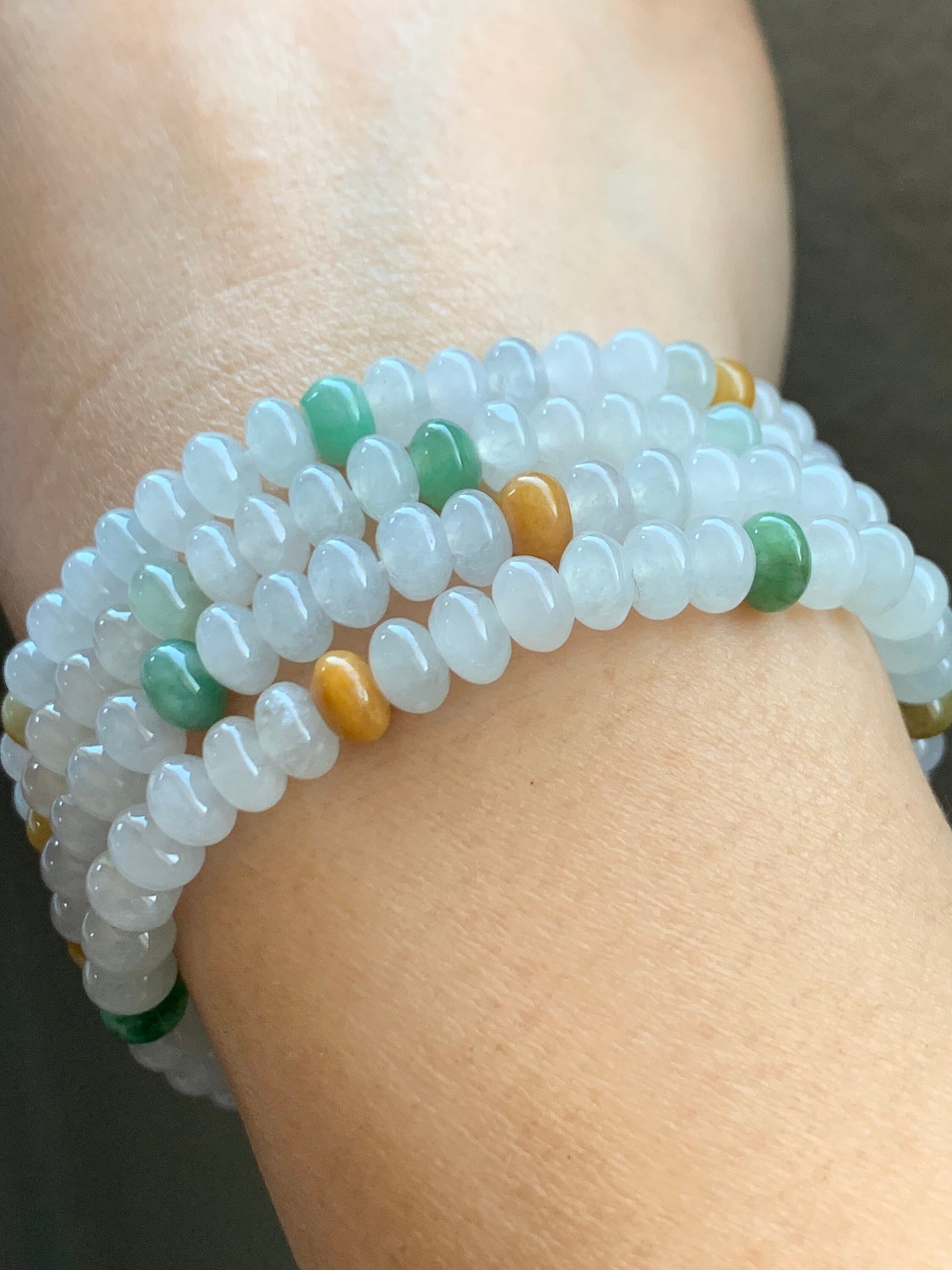 April Special! Burmese Natural Icy Translucent Multi-Colored Jadeite Drum Beads Beaded Bracelet 6mm 6.25” 天然缅甸冰多宝翡翠鼓珠手串 XGSP29