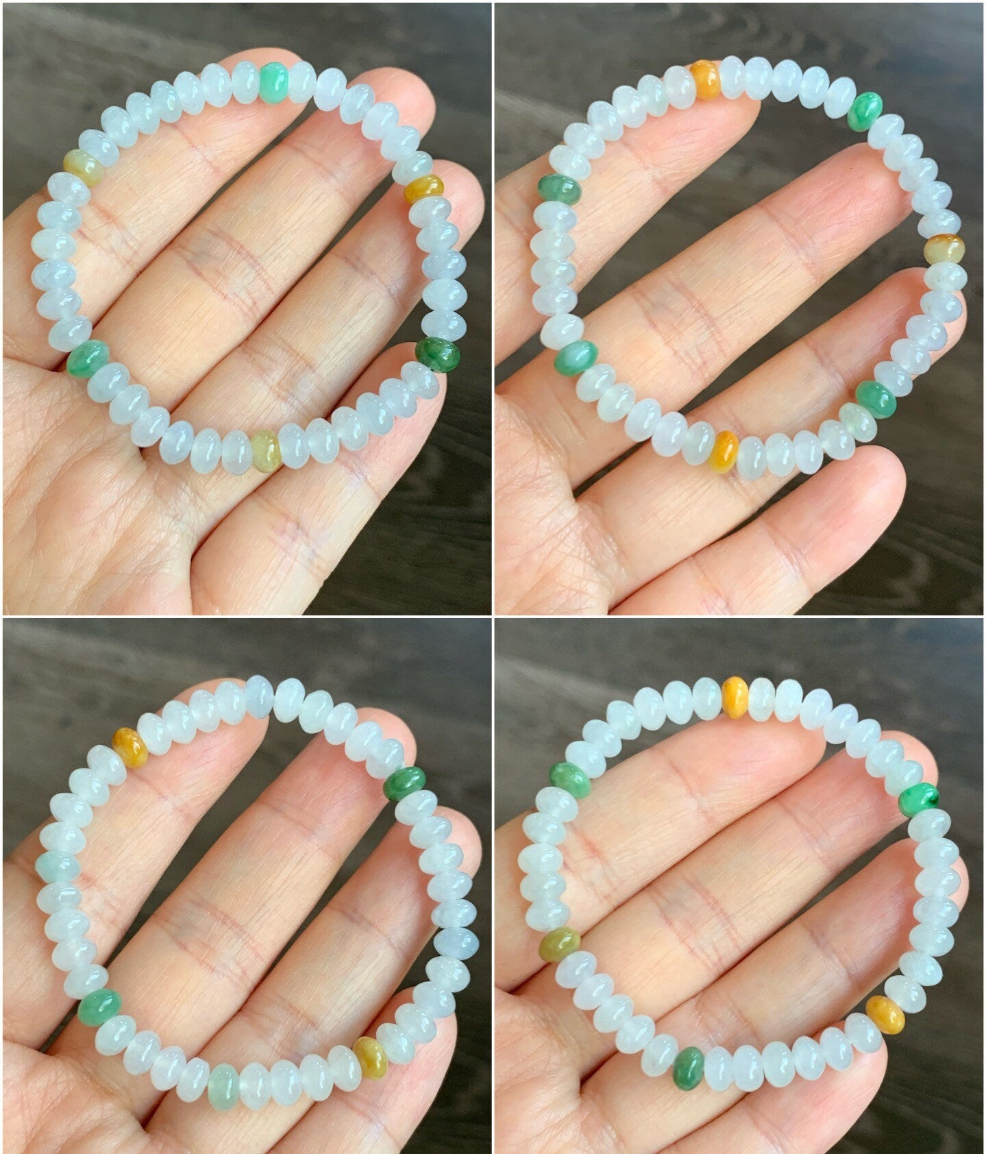 April Special! Burmese Natural Icy Translucent Multi-Colored Jadeite Drum Beads Beaded Bracelet 6mm 6.25” 天然缅甸冰多宝翡翠鼓珠手串 XGSP29