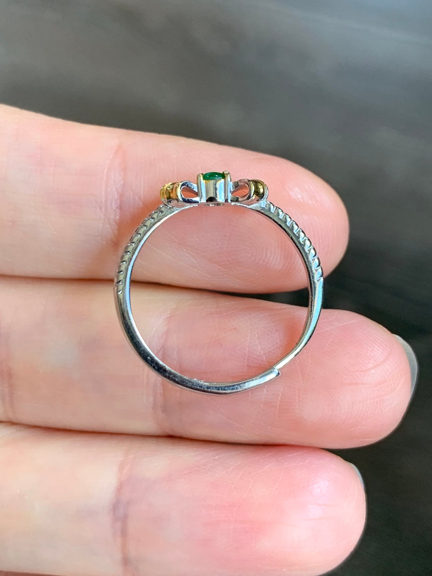 Natural Guatemalan Icy Translucent Bright Green Jadeite Bow Design Ring S925 Silver Ring Adjustable 缅甸天然冰绿翡翠蝴蝶结款式银镶戒指 HDJ50