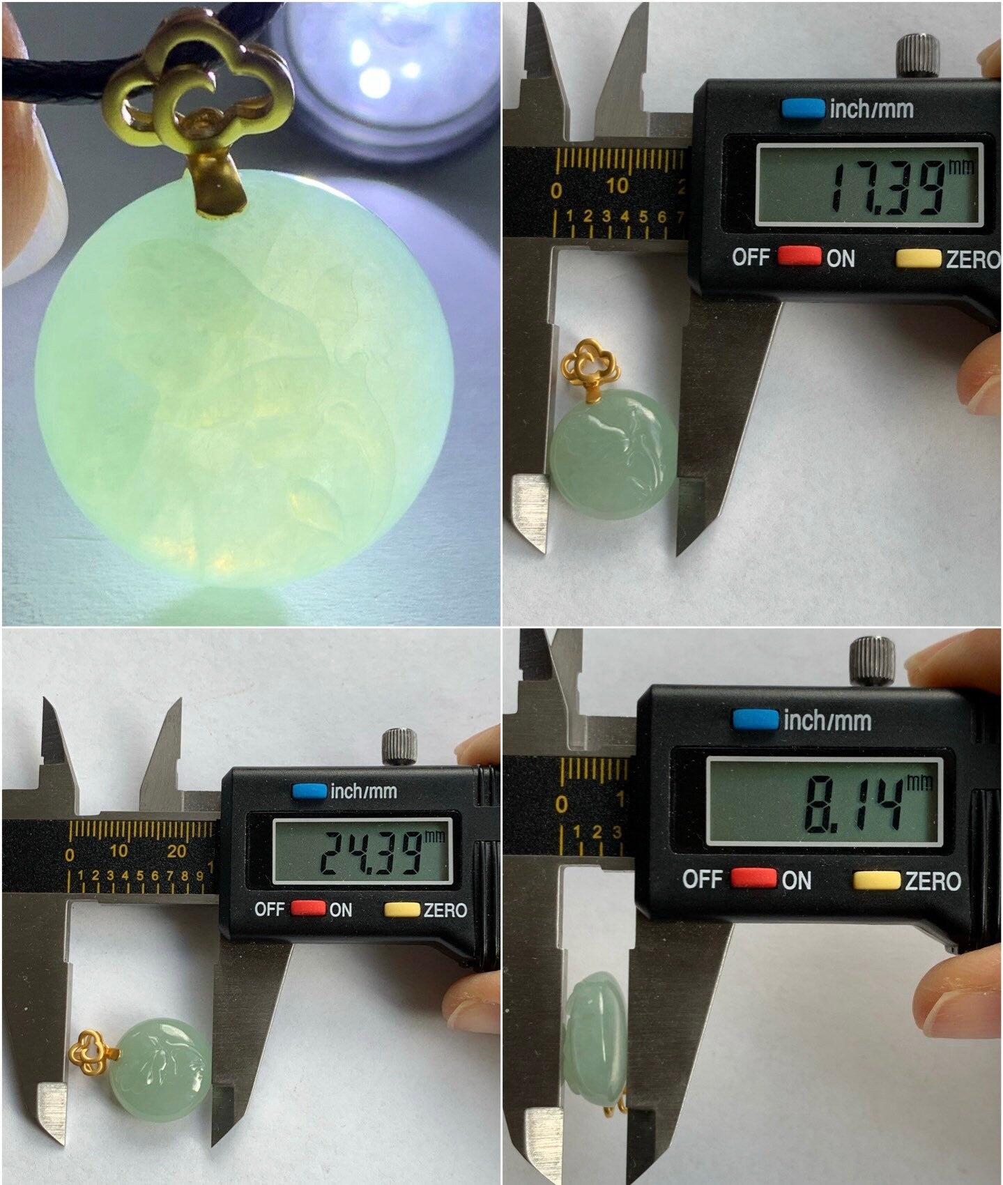 Certified Natural Burmese Icy Translucent Light Green Jadeite Pendant Carved Magnolia Flower 18K Yellow Gold 天然缅甸冰晴翡翠玉兰花牌镶嵌吊坠 2706