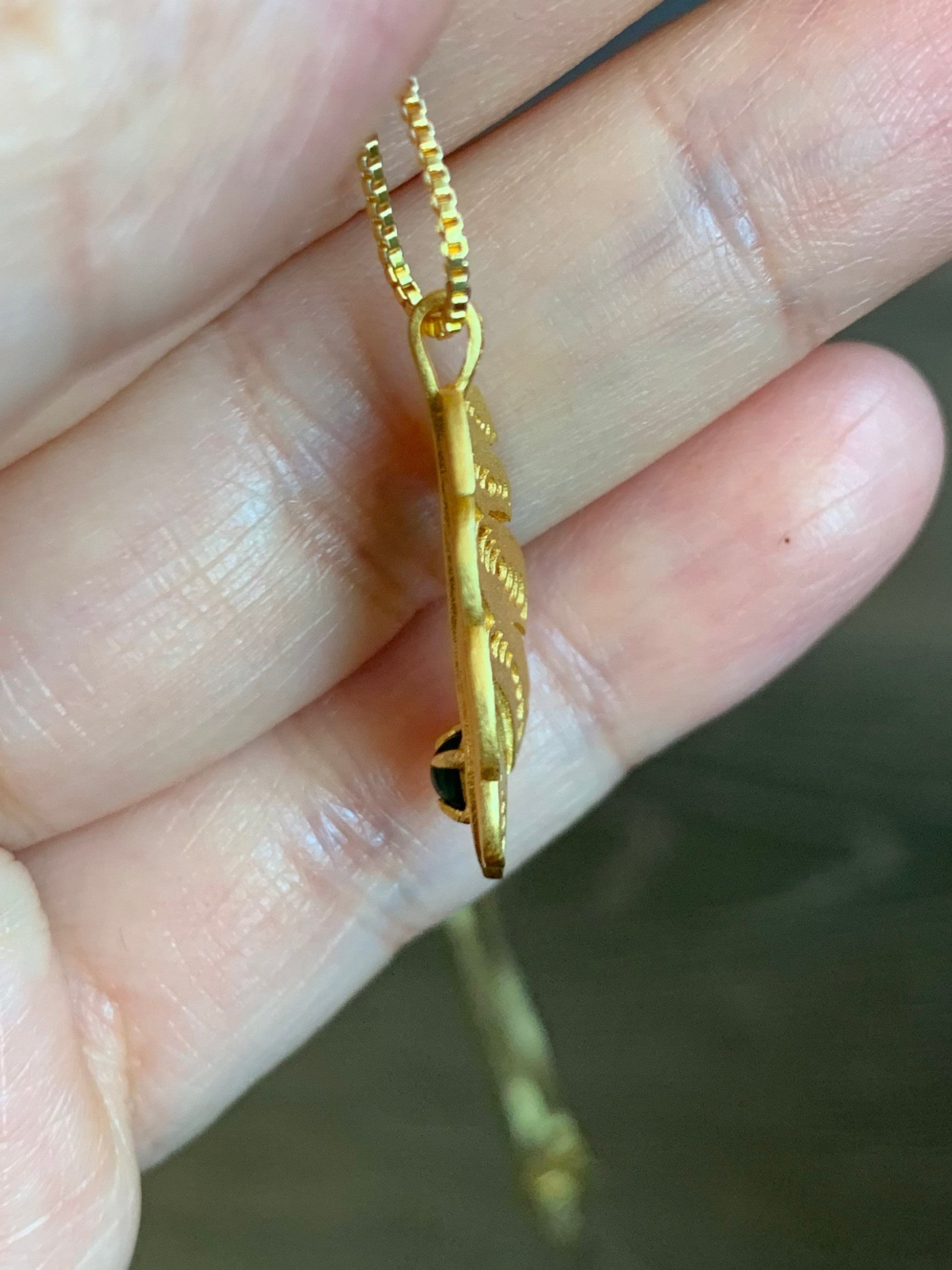 Natural Guatemalan Premium Vibrant Green Jadeite Feather Pendant S925 Silver Yellow Gold Finish 天然高冰危绿翡翠银镶羽毛吊坠