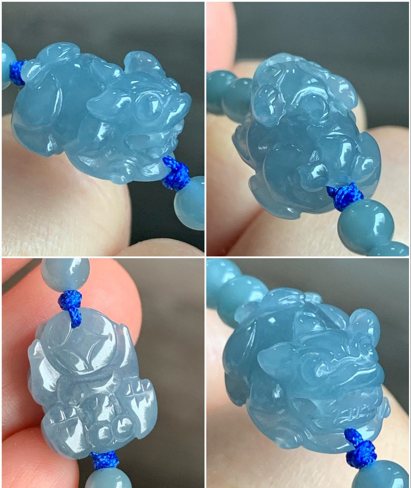 Natural Guatemalan Icy Translucent Gelatinous Light Blue Jadeite Pixiu Dusty Blue Beads Beaded Bracelet 5mm 6.75” 天然冰危蓝紫起冰起胶翡翠貔貅手串