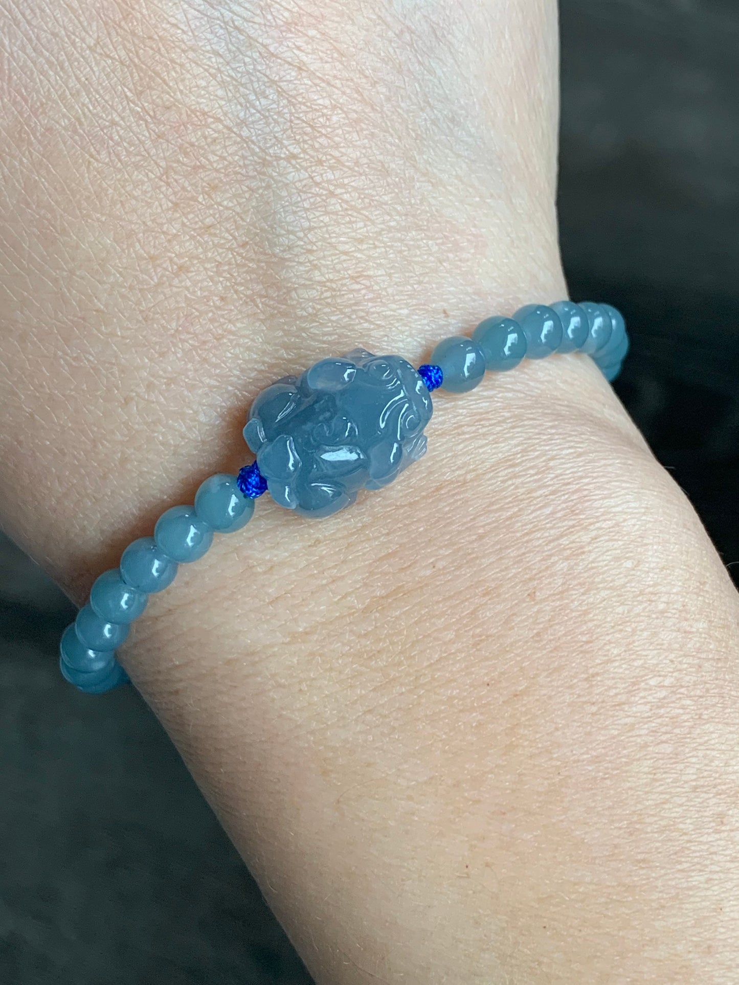 Natural Guatemalan Icy Translucent Gelatinous Light Blue Jadeite Pixiu Dusty Blue Beads Beaded Bracelet 5mm 6.75” 天然冰危蓝紫起冰起胶翡翠貔貅手串