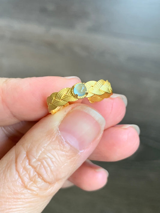 Natural Guatemalan Icy Translucent Sky Blue Jadeite Band Ring S925 Silver Ring Adjustable 缅甸天然冰天空蓝翡翠麻花款式银镶戒指