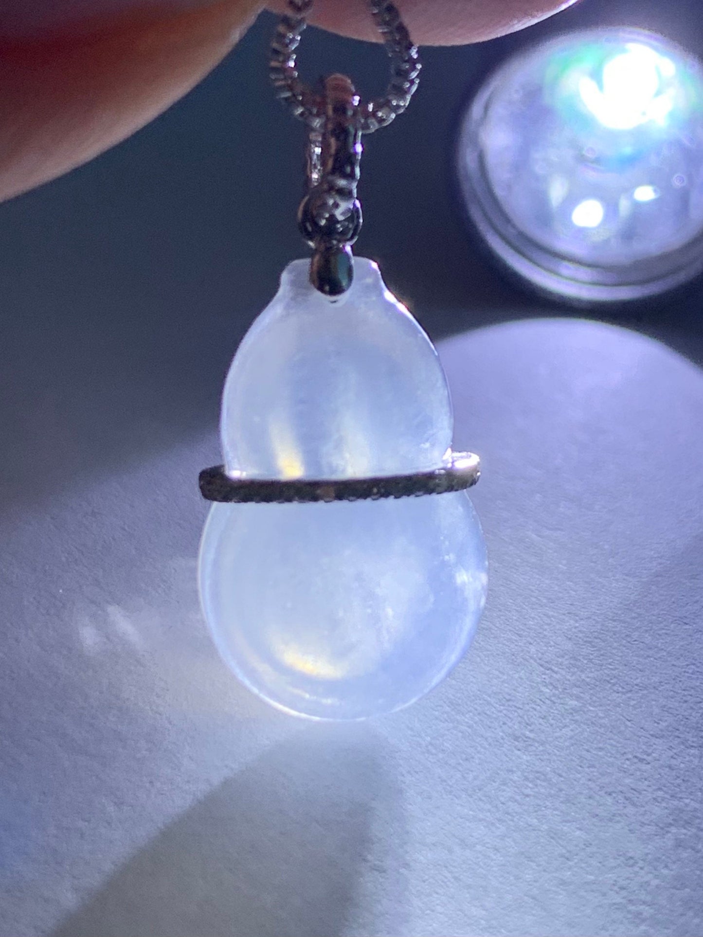 Certified Natural Burmese Premium Icy Translucent White Jadeite Hulu Gourd Pendant 18K White Gold Diamonds 天然缅甸起光白冰翡翠葫芦钻石镶嵌吊坠
