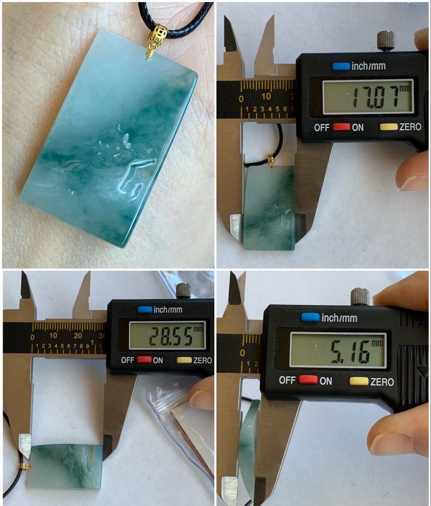 Natural Burmese Translucent Icy Teal Marbled Jadeite Deer Blessing Amulet Pendant 18K Yellow Gold Bail 天然缅甸细糯飘蓝花翡翠一鹿有你吊坠