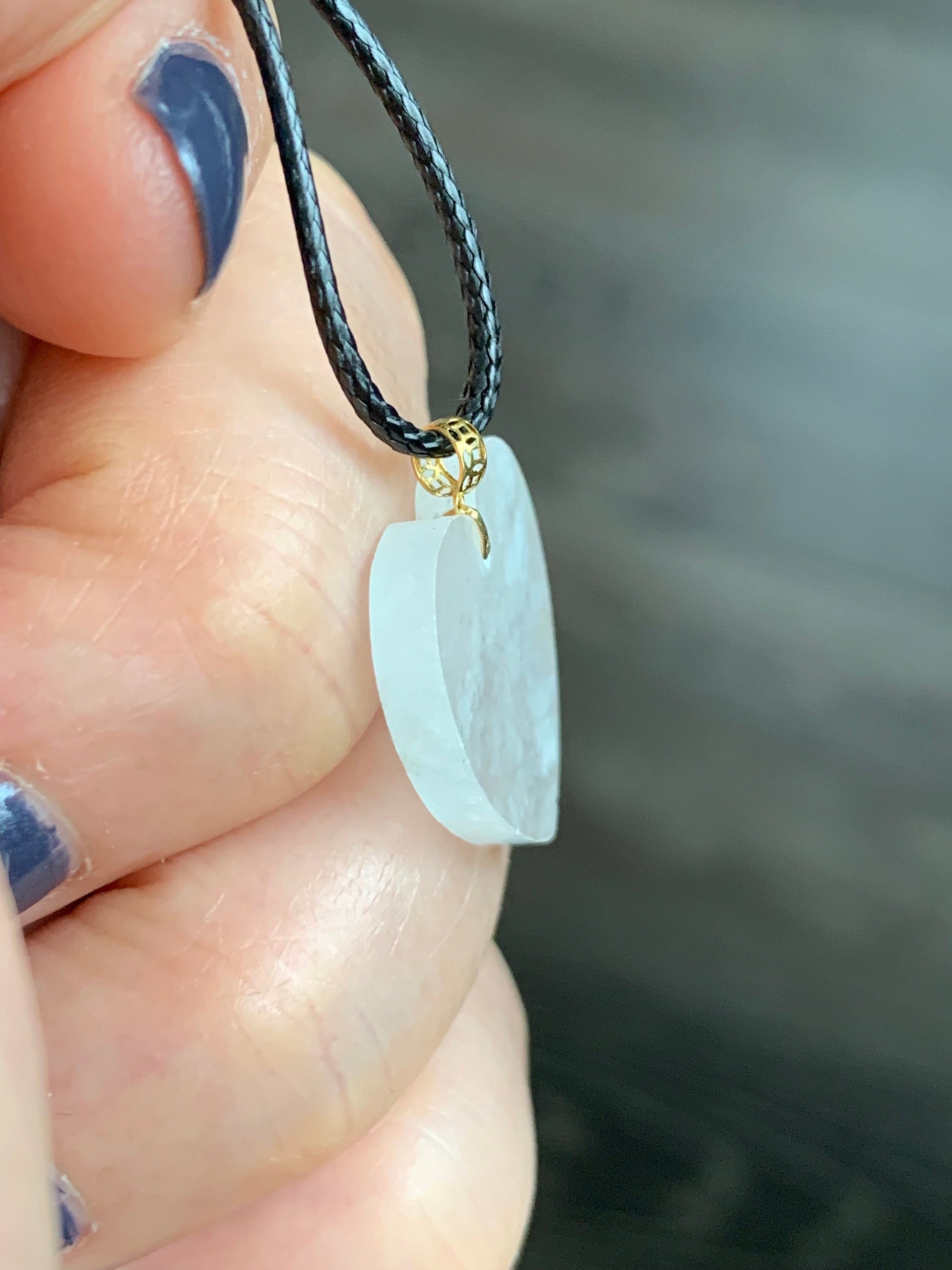 Natural Burmese Highly Translucent Icy Jadeite w/ White Marbling Heart Pendant 18K Yellow Gold Bail 17” Cord 天然缅甸白冰莫西沙翡翠爱心镶嵌吊坠 Style 1