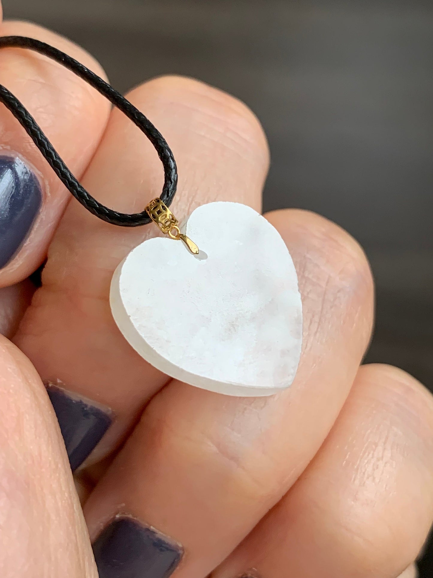 Natural Burmese Highly Translucent Icy Jadeite w/ White Marbling Heart Pendant 18K Yellow Gold Bail 17” Cord 天然缅甸白冰莫西沙翡翠爱心镶嵌吊坠 Style 2