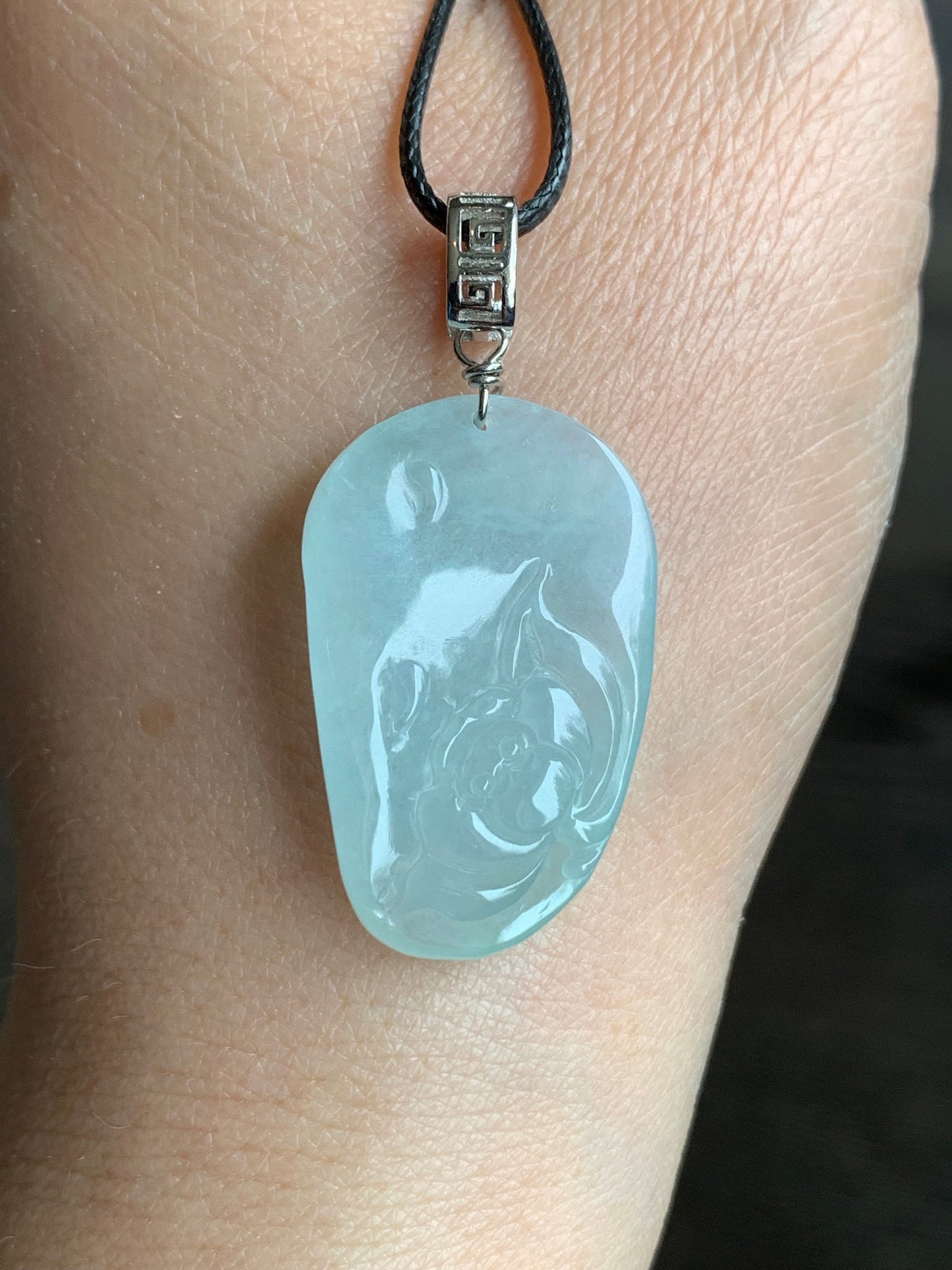 Natural Burmese Icy Translucent Gelatinous Light Green Jadeite Carved Lotus Flower Pendant S925 Silver Bail 天然缅甸冰晴翡莲花吊坠