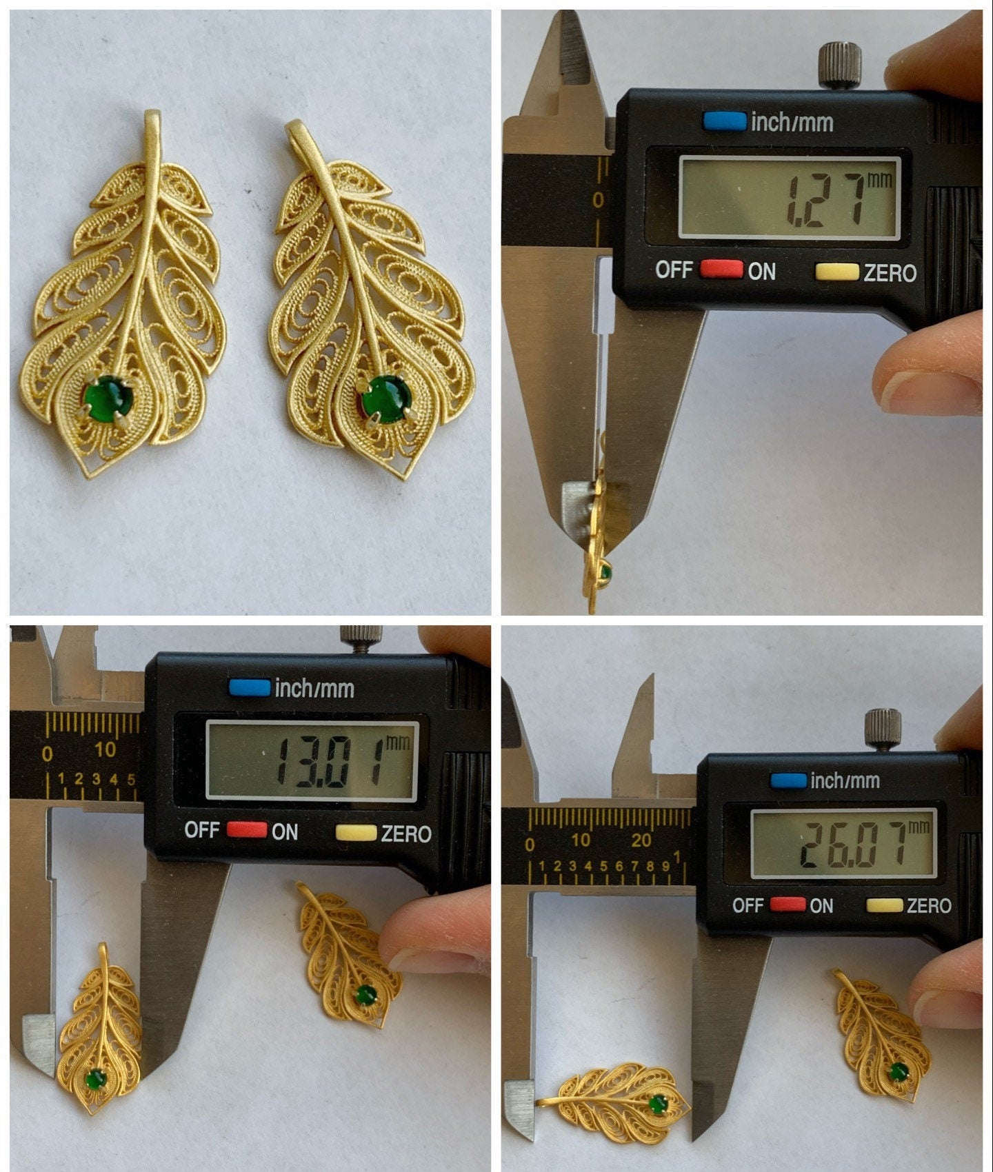 Natural Guatemalan Premium Vibrant Green Jadeite Feather Pendant S925 Silver Yellow Gold Finish 天然高冰危绿翡翠银镶羽毛吊坠