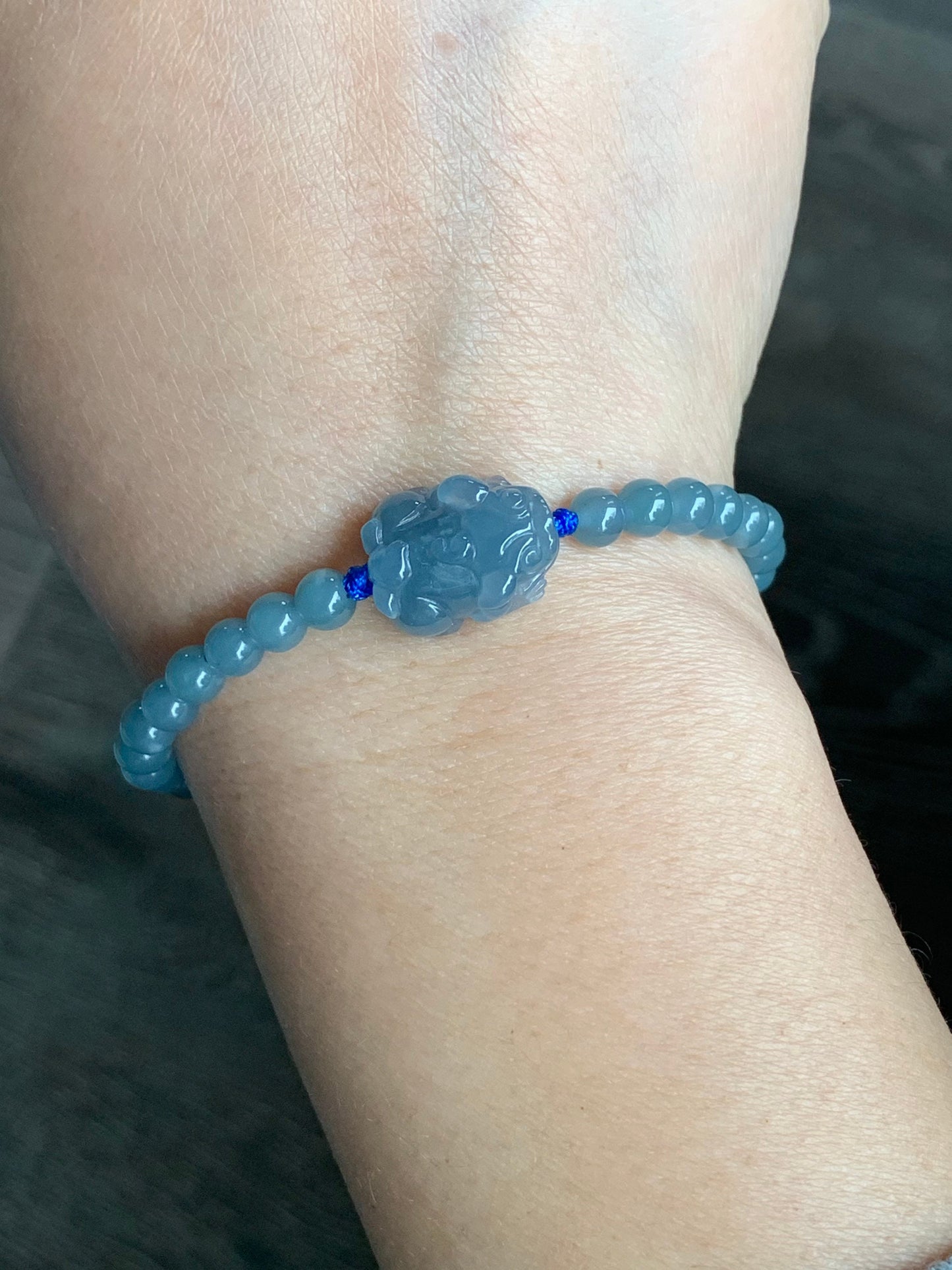 Natural Guatemalan Icy Translucent Gelatinous Light Blue Jadeite Pixiu Dusty Blue Beads Beaded Bracelet 5mm 6.75” 天然冰危蓝紫起冰起胶翡翠貔貅手串