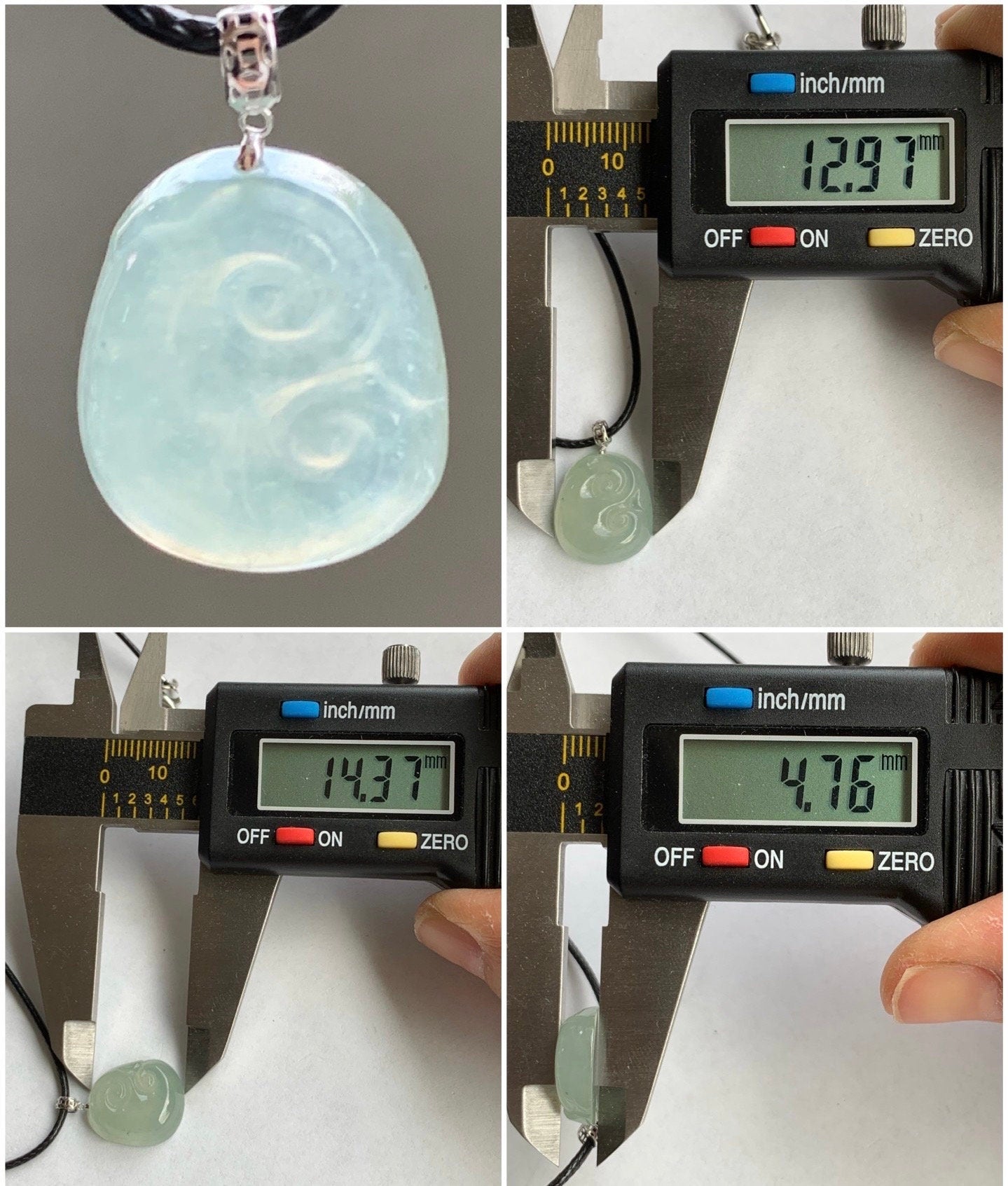 Natural Burmese Icy Highly Translucent Light Green Jadeite Ruyi Blessing Amulet Pendant 18K White Gold Bail 天然缅甸冰晴翡翠如意镶嵌吊坠