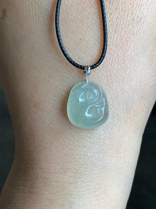 Natural Burmese Icy Highly Translucent Light Green Jadeite Ruyi Blessing Amulet Pendant 18K White Gold Bail 天然缅甸冰晴翡翠如意镶嵌吊坠