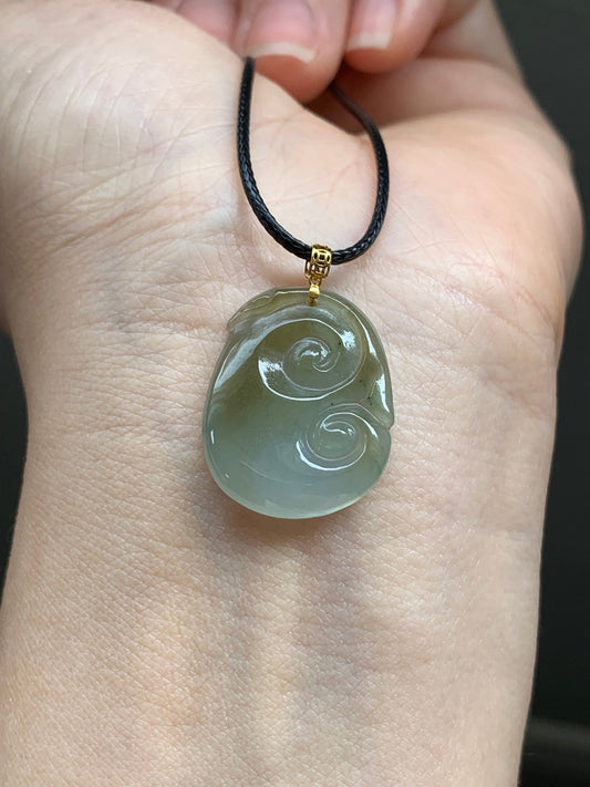 Natural Burmese Icy Translucent Gelatinous BiColored Jadeite Carved Ruyi Pendant 18K Yellow Gold 天然缅甸冰双色翡翠如意镶嵌吊坠