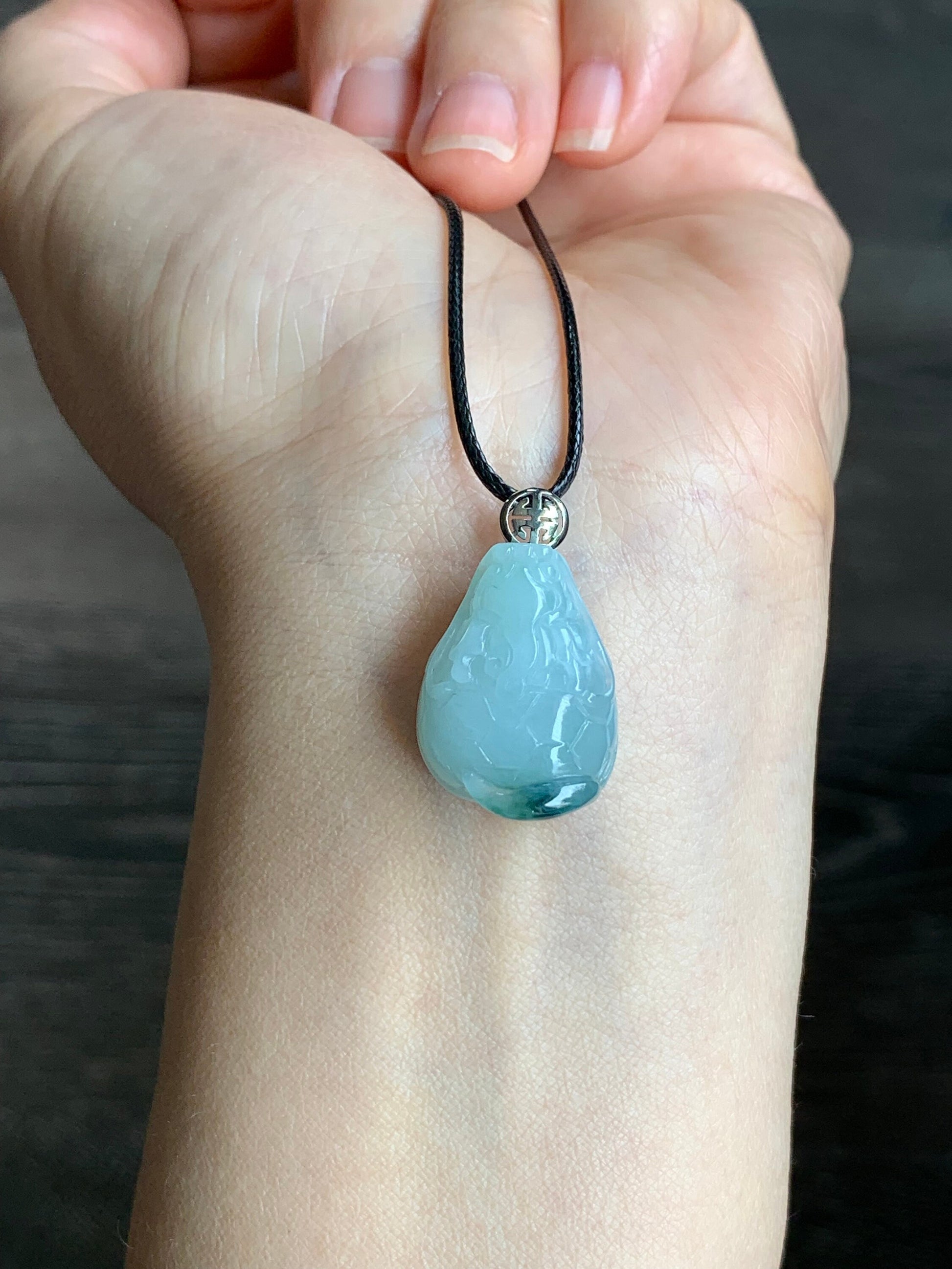 Certified Natural Burmese Icy Translucent Gelatinous Green Marbled Jadeite Carved Dragon Turtle Pendant 18K White Gold Bail 天然缅甸糯冰飘花翡翠龙龟镶嵌吊坠
