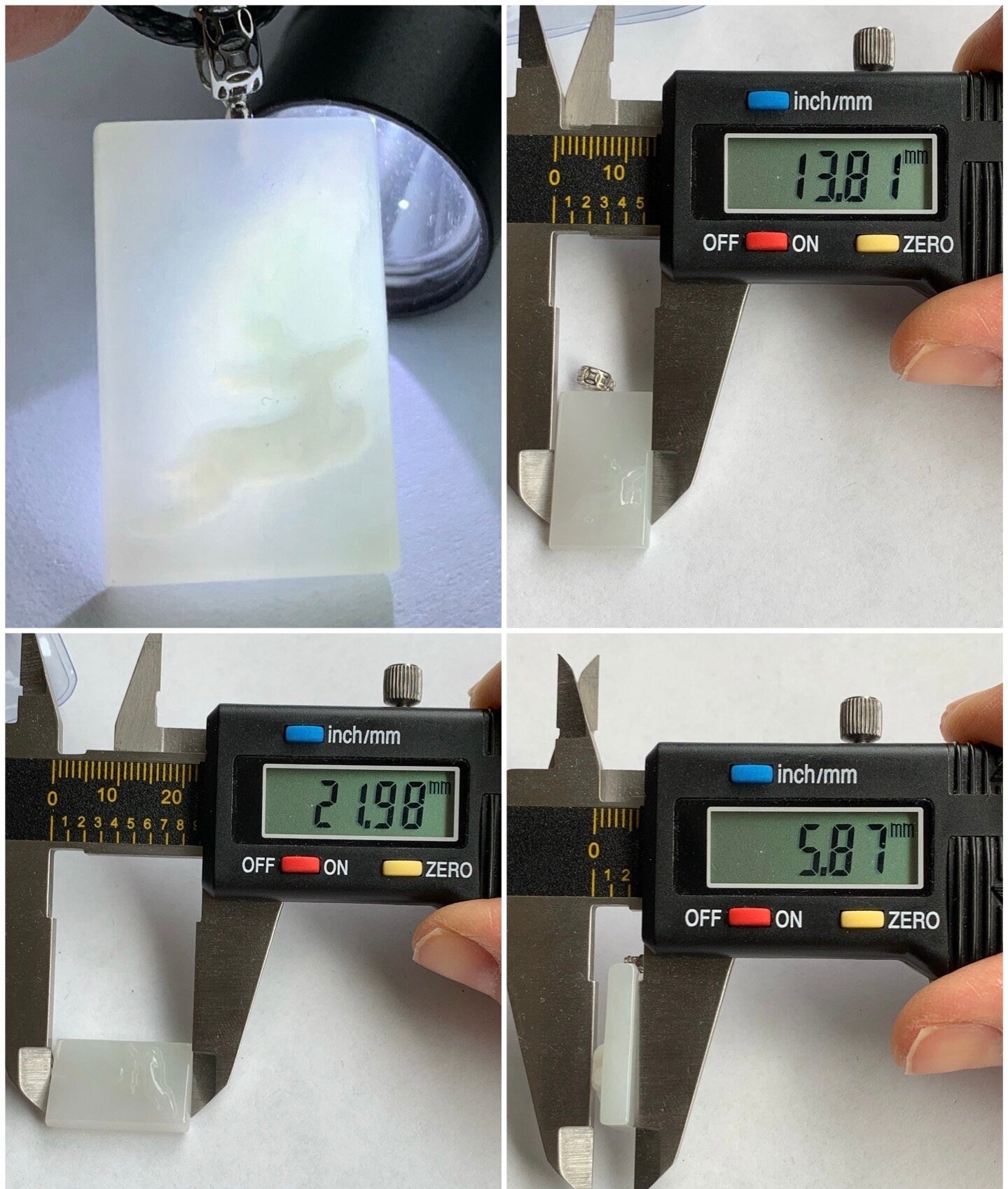 Natural Burmese Icy Translucent White Jadeite Deer Blessing Amulet Pendant 18K White Gold Bail 天然缅甸细糯白冰翡翠一鹿有你吊坠