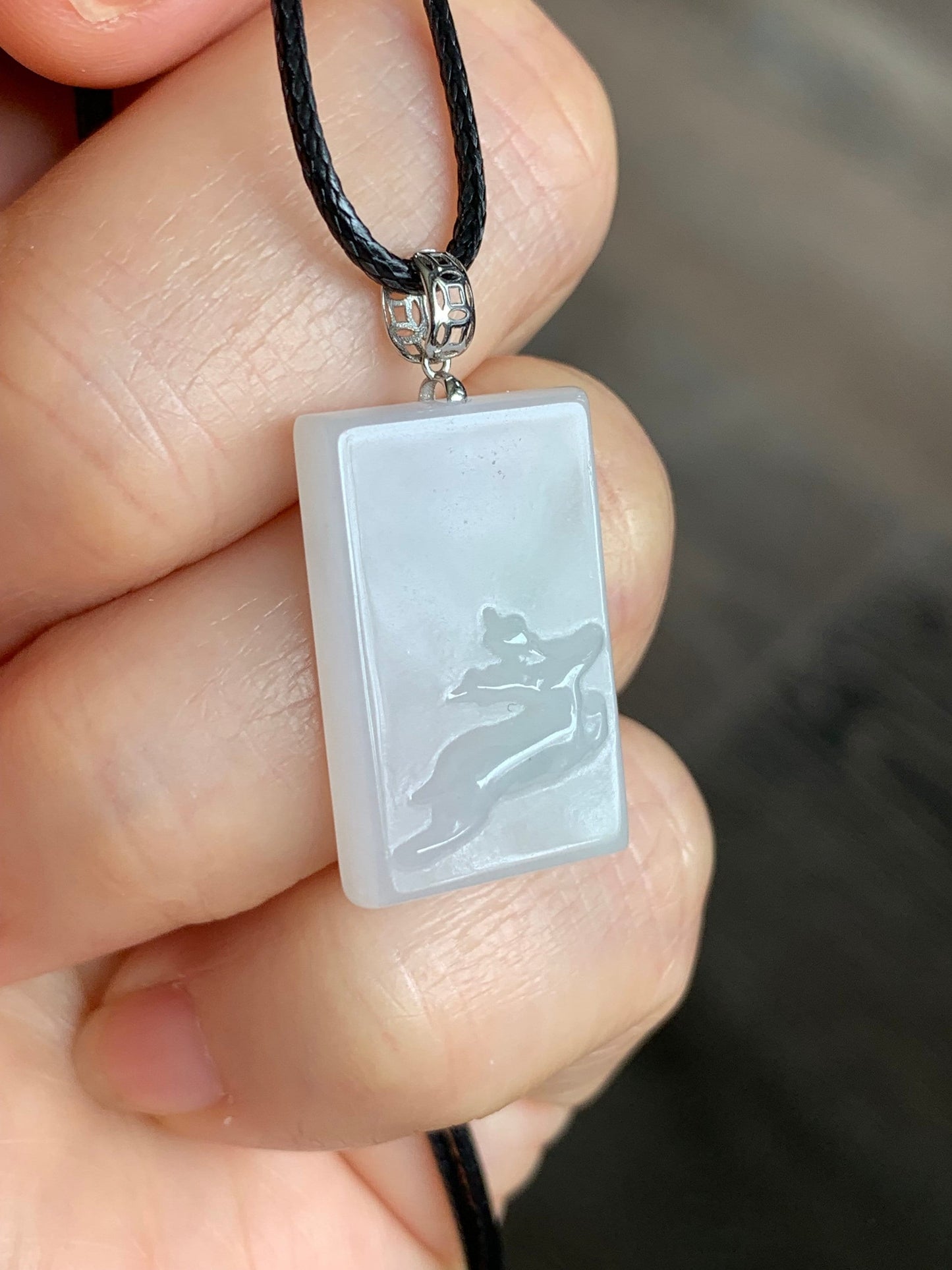 Natural Burmese Icy Translucent White Jadeite Deer Blessing Amulet Pendant 18K White Gold Bail 天然缅甸细糯白冰翡翠一鹿有你吊坠