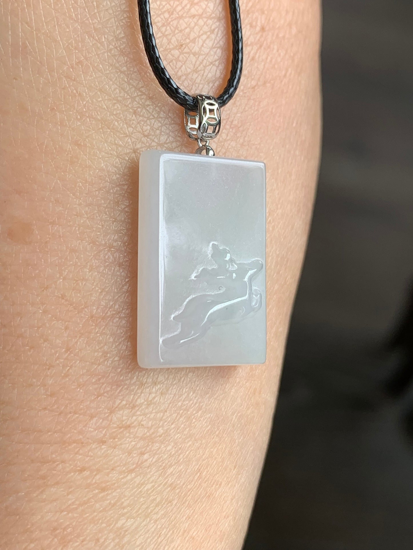 Natural Burmese Icy Translucent White Jadeite Deer Blessing Amulet Pendant 18K White Gold Bail 天然缅甸细糯白冰翡翠一鹿有你吊坠