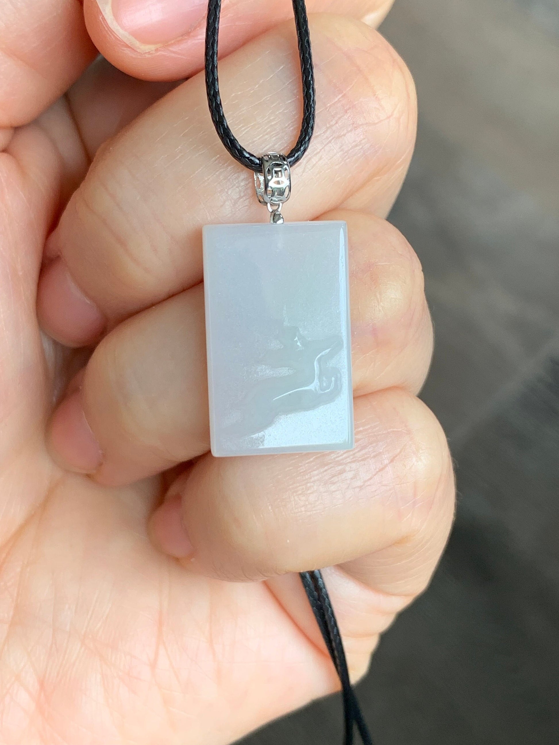 Natural Burmese Icy Translucent White Jadeite Deer Blessing Amulet Pendant 18K White Gold Bail 天然缅甸细糯白冰翡翠一鹿有你吊坠