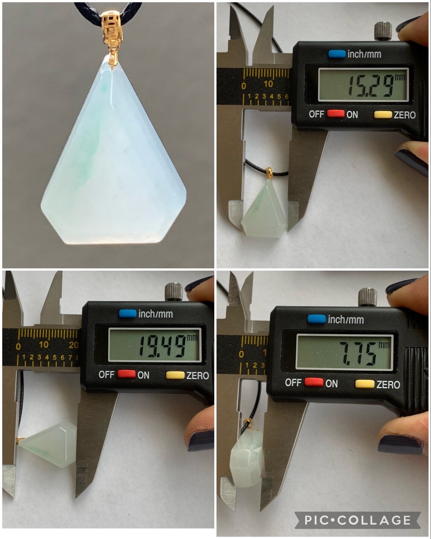 Natural Burmese grade A Icy Translucent Gelatinous Light Green Marbled Jadeite Diamond Cut Pendant 18K Yellow Gold Bail 天然缅甸白冰飘花翡翠钻石切割面镶嵌吊坠