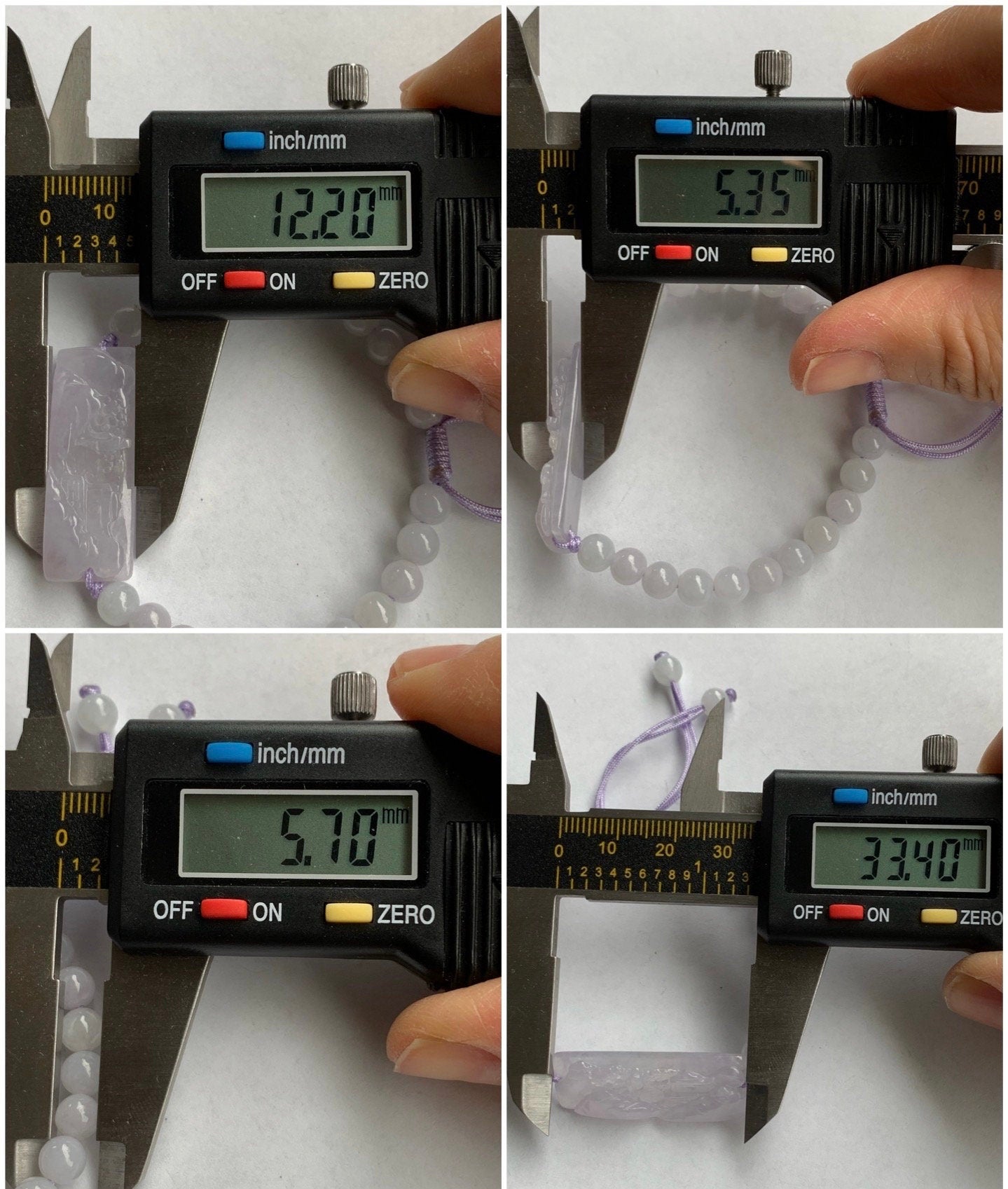Stunning Natural Burmese Icy Highly Translucent Light Purple Jadeite Shan Shui Landscape Beaded Bracelet Adjustable 6.5” 天然缅甸冰紫翡翠山水手牌手串