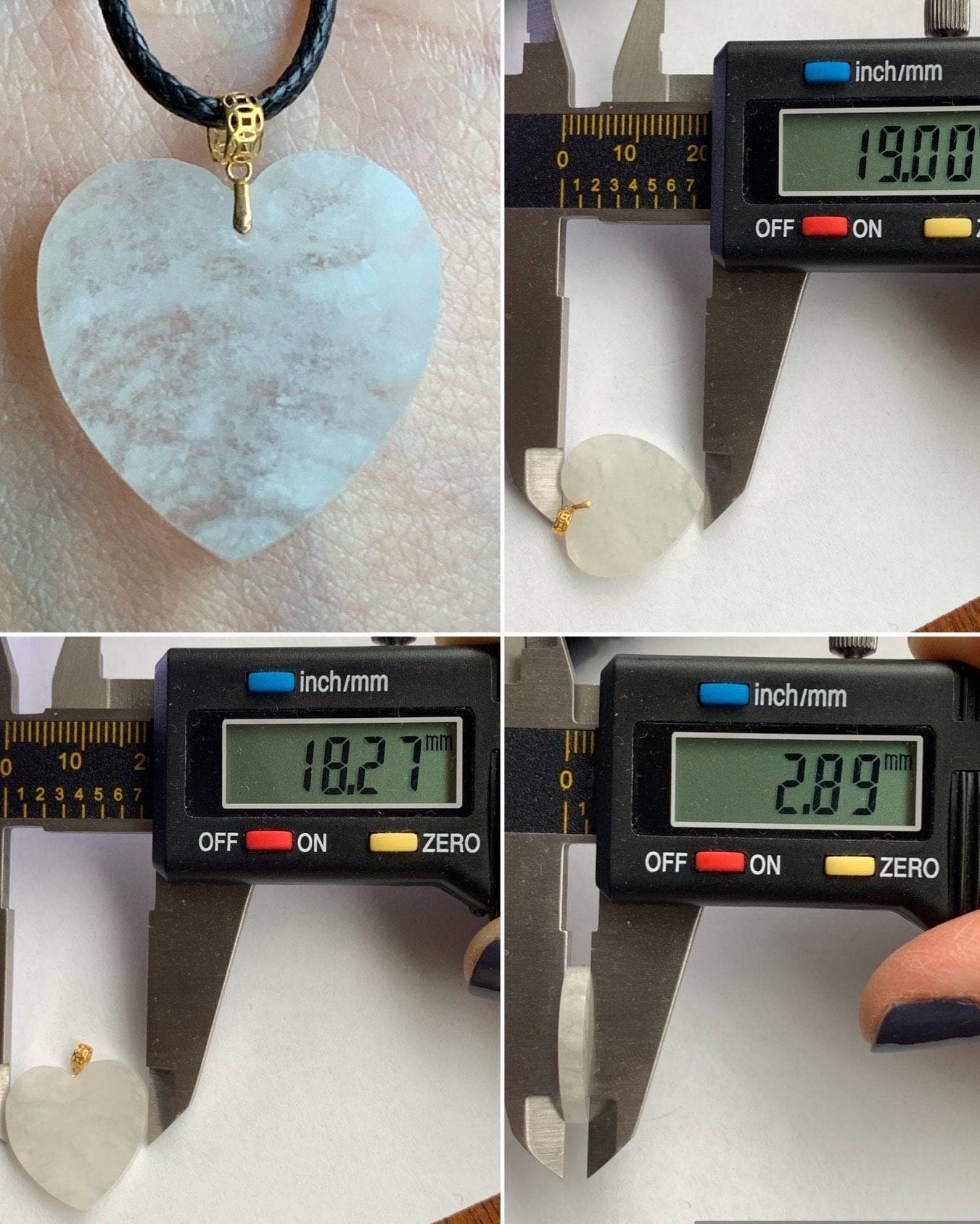 Natural Burmese Highly Translucent Icy Jadeite w/ White Marbling Heart Pendant 18K Yellow Gold Bail 17” Cord 天然缅甸白冰莫西沙翡翠爱心镶嵌吊坠 Style 1