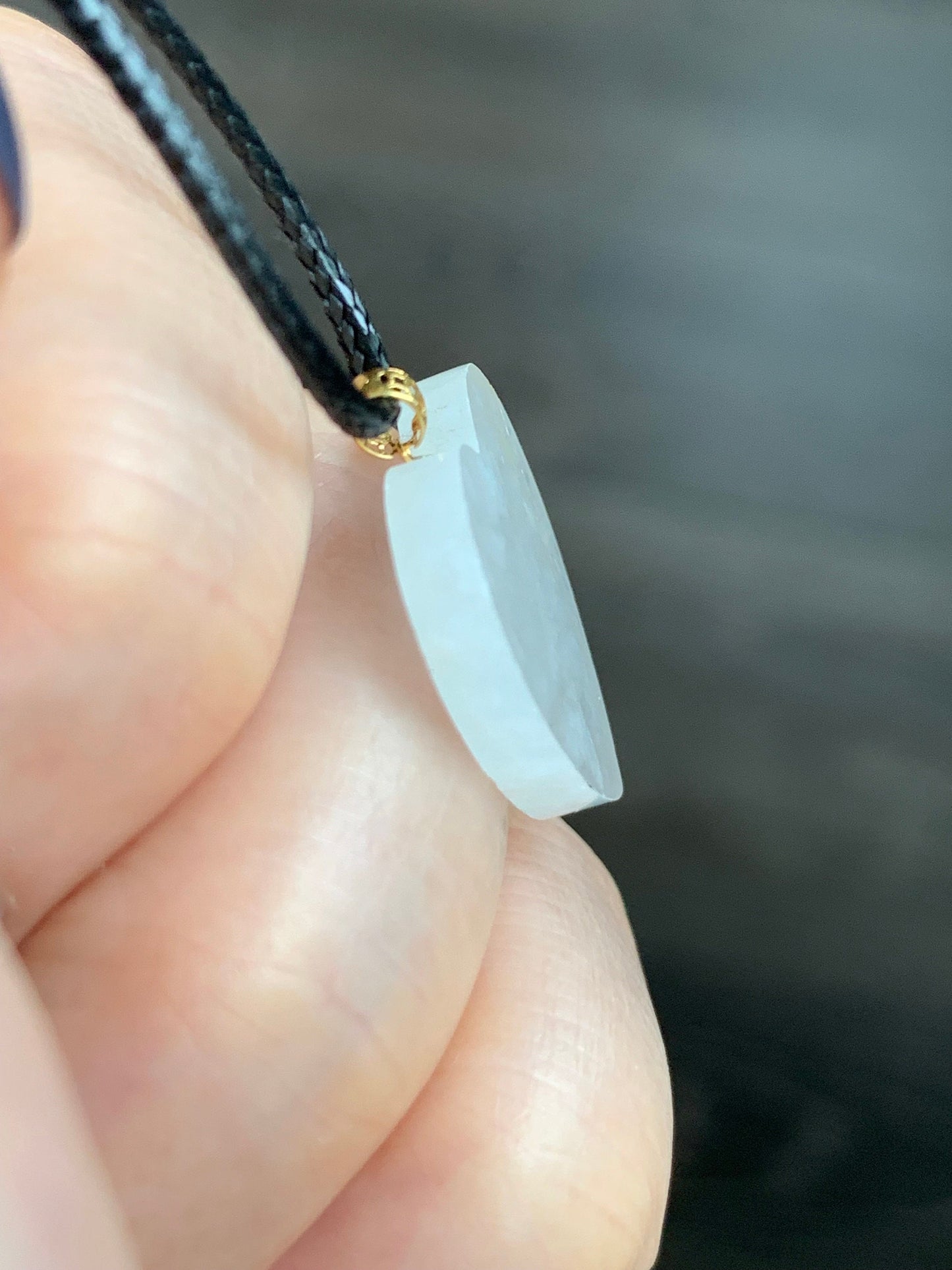 Natural Burmese Highly Translucent Icy Jadeite w/ White Marbling Heart Pendant 18K Yellow Gold Bail 17” Cord 天然缅甸白冰莫西沙翡翠爱心镶嵌吊坠 Style 2