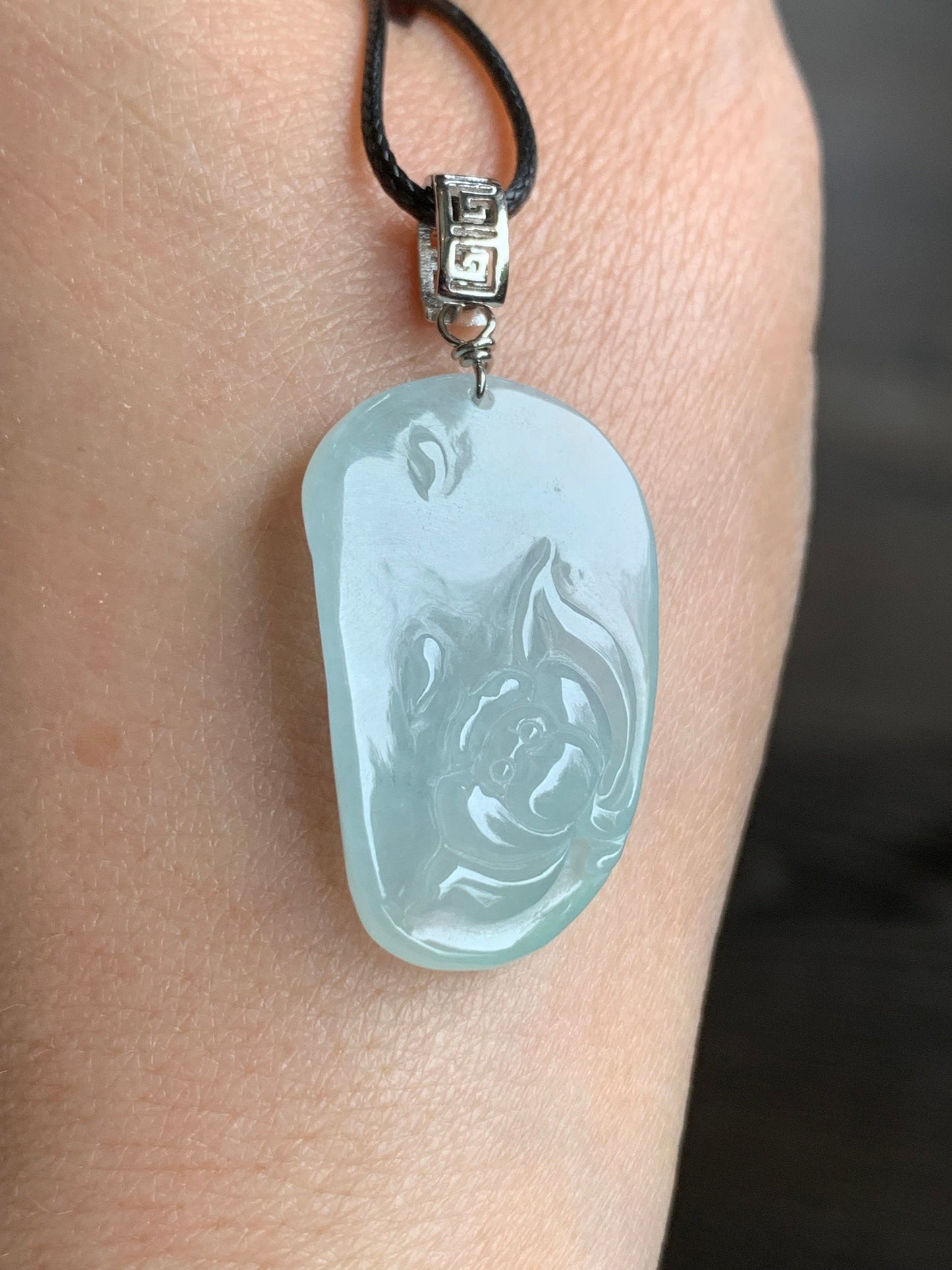 Natural Burmese Icy Translucent Gelatinous Light Green Jadeite Carved Lotus Flower Pendant S925 Silver Bail 天然缅甸冰晴翡莲花吊坠
