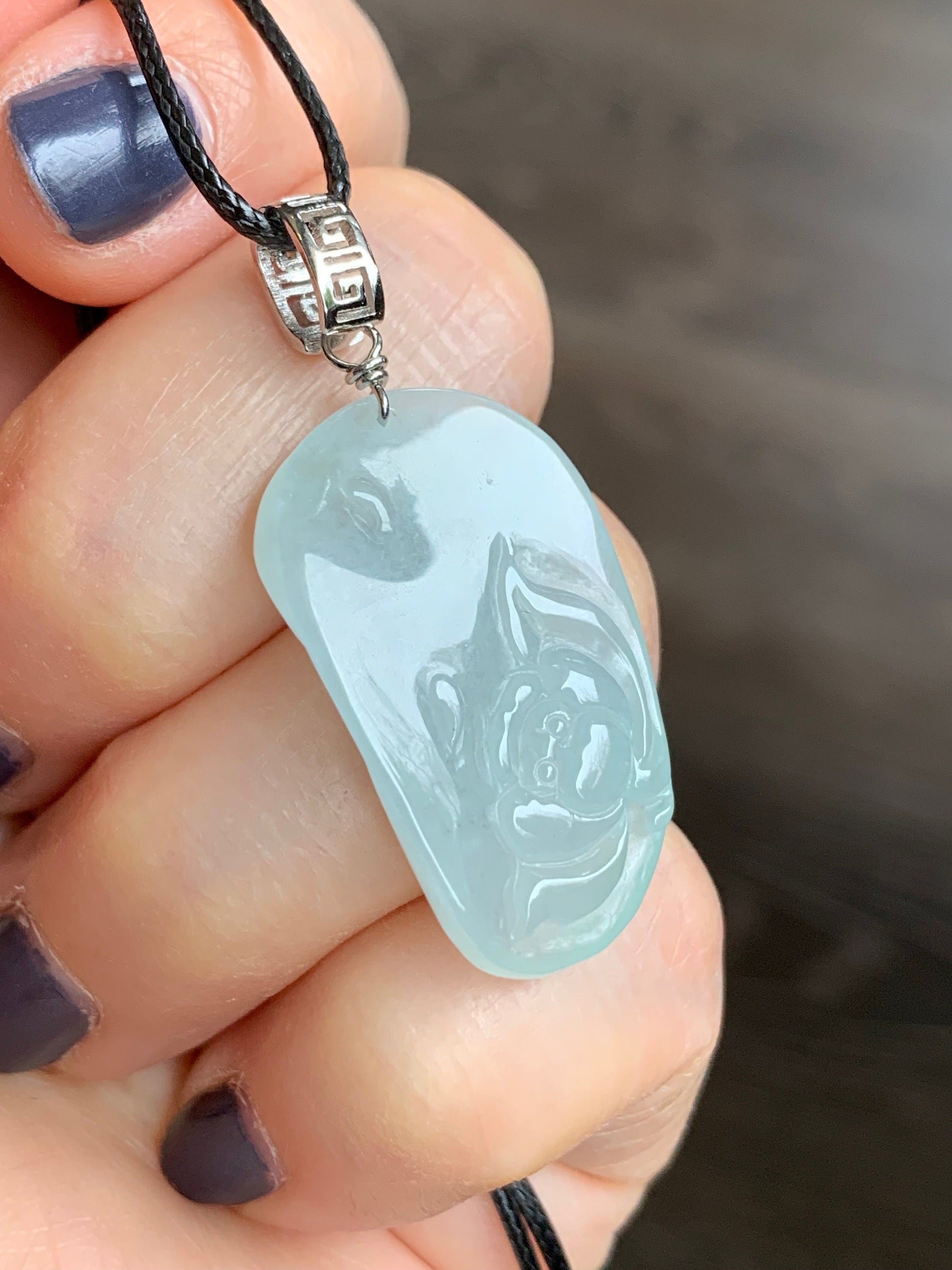 Natural Burmese Icy Translucent Gelatinous Light Green Jadeite Carved Lotus Flower Pendant S925 Silver Bail 天然缅甸冰晴翡莲花吊坠