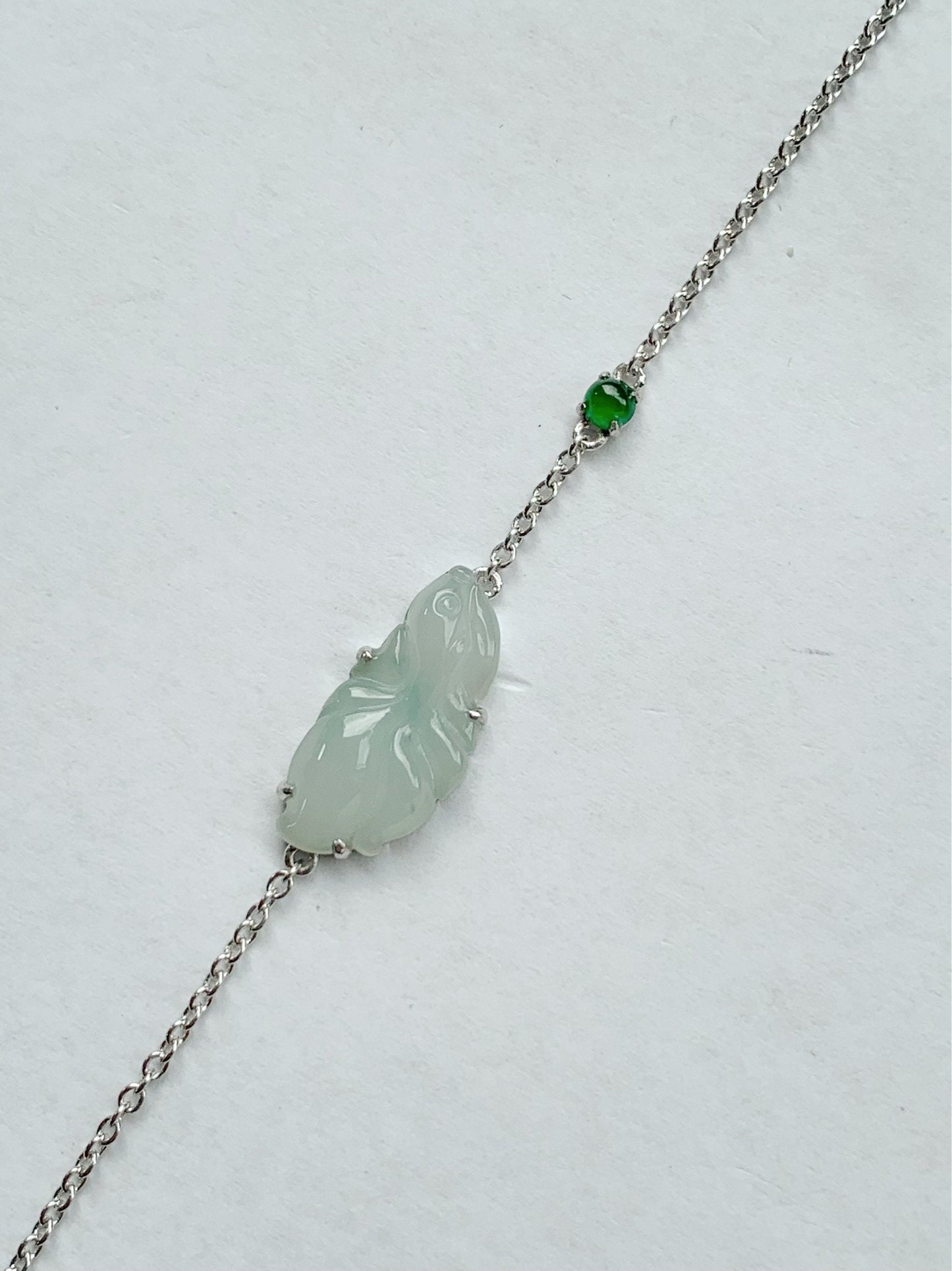 Certified Natural Burmese Icy Translucent Gelatinous White Jadeite Betta Fish Bracelet Sterling Silver Adjustable 天然缅甸冰胶翡翠葫泰国斗鱼银镶手链