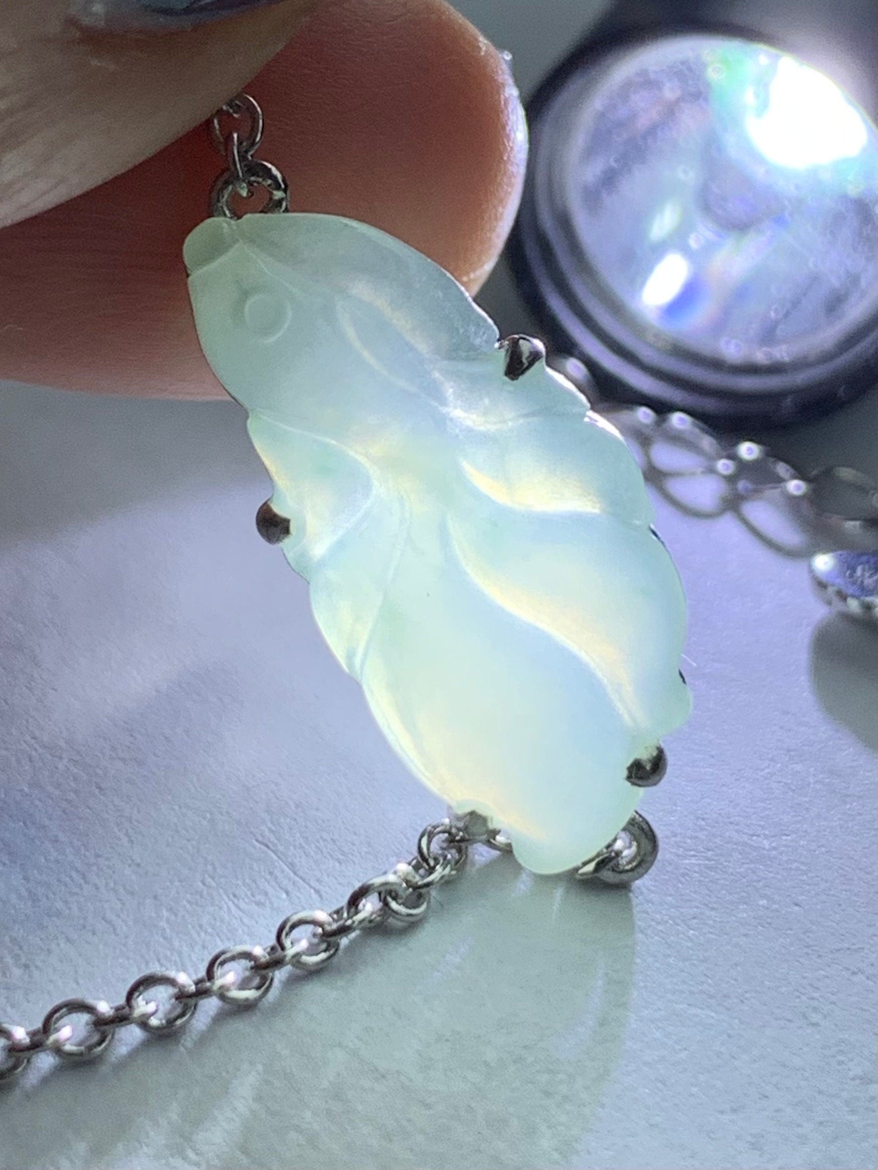 Certified Natural Burmese Icy Translucent Gelatinous White Jadeite Betta Fish Bracelet Sterling Silver Adjustable 天然缅甸冰胶翡翠葫泰国斗鱼银镶手链