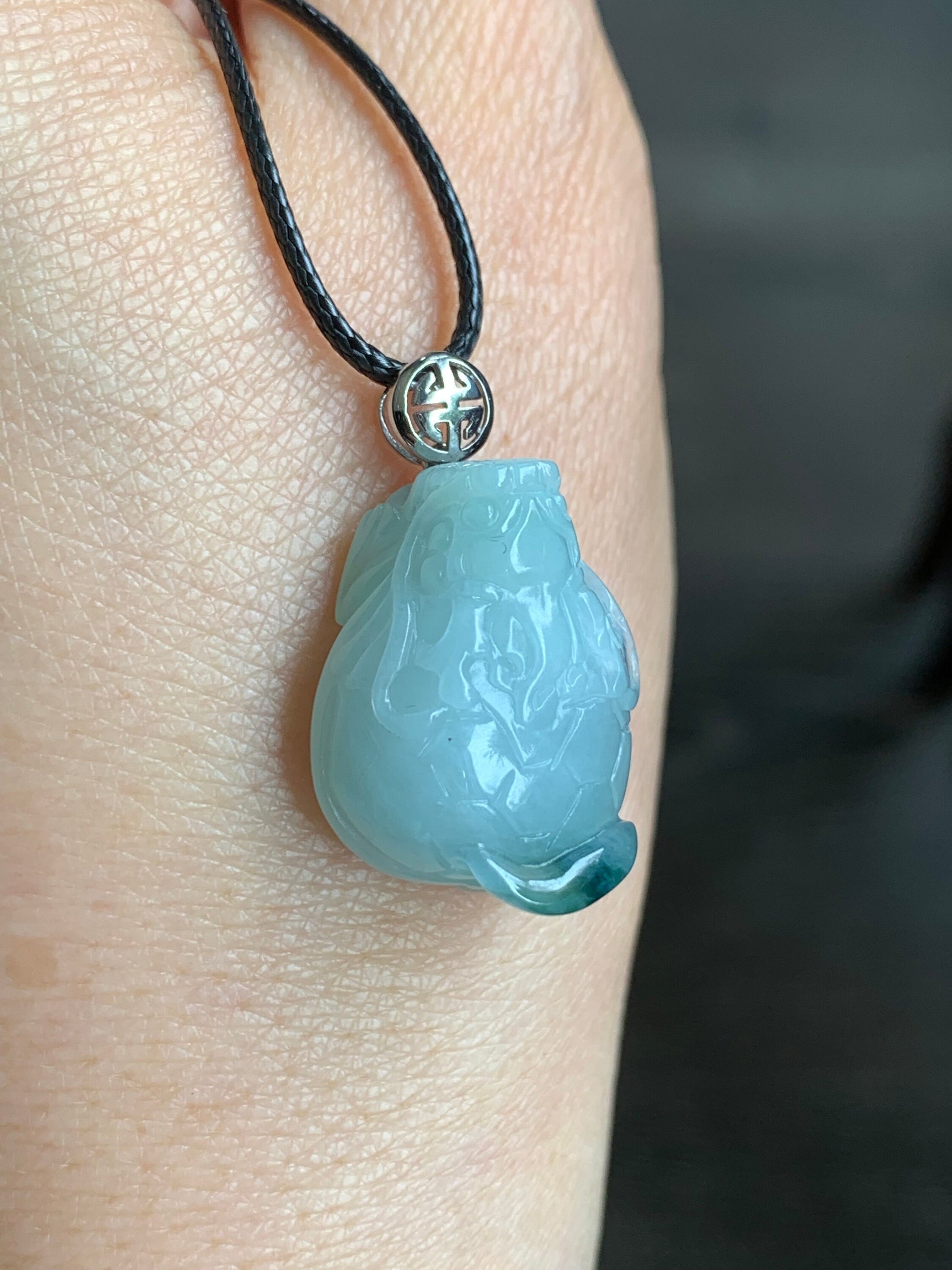 Certified Natural Burmese Icy Translucent Gelatinous Green Marbled Jadeite Carved Dragon Turtle Pendant 18K White Gold Bail 天然缅甸糯冰飘花翡翠龙龟镶嵌吊坠