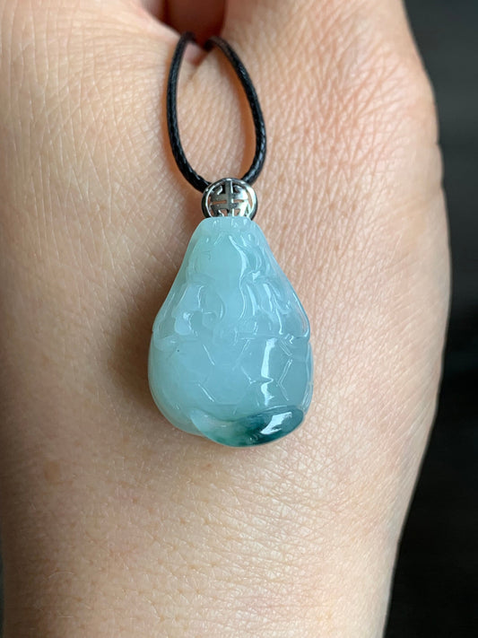 Certified Natural Burmese Icy Translucent Gelatinous Green Marbled Jadeite Carved Dragon Turtle Pendant 18K White Gold Bail 天然缅甸糯冰飘花翡翠龙龟镶嵌吊坠