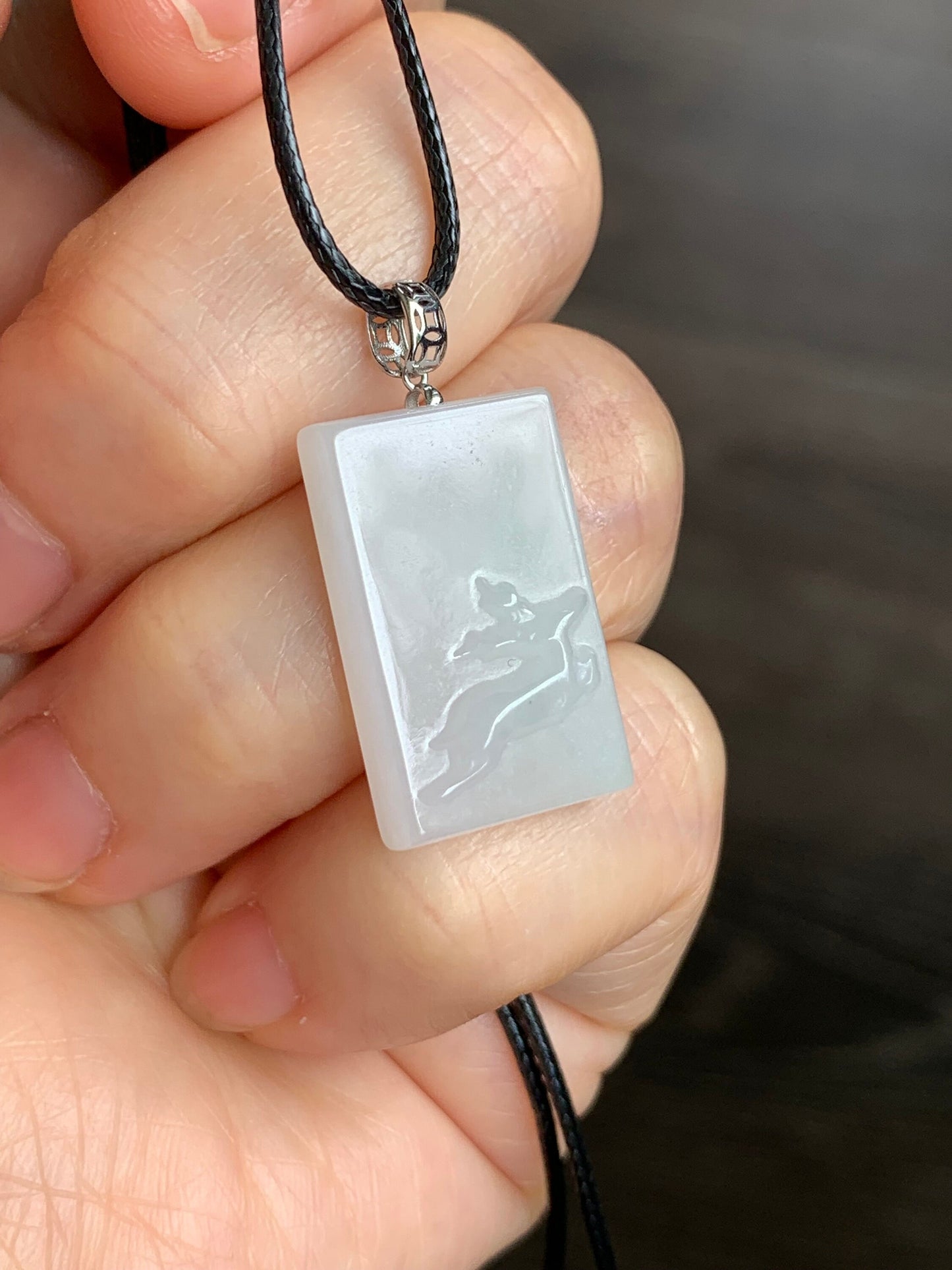 Natural Burmese Icy Translucent White Jadeite Deer Blessing Amulet Pendant 18K White Gold Bail 天然缅甸细糯白冰翡翠一鹿有你吊坠