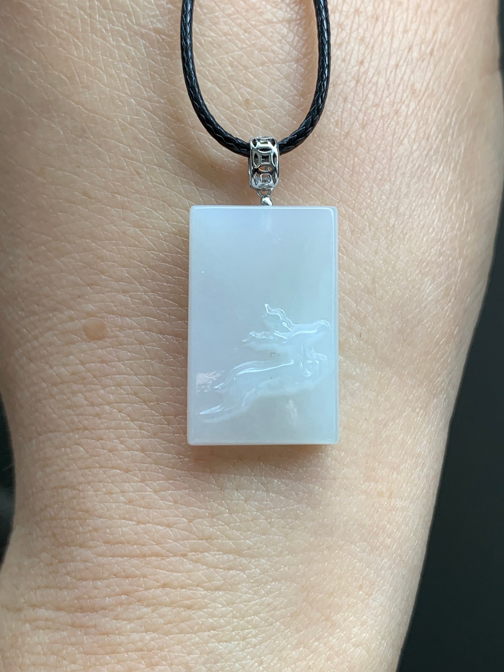 Natural Burmese Icy Translucent White Jadeite Deer Blessing Amulet Pendant 18K White Gold Bail 天然缅甸细糯白冰翡翠一鹿有你吊坠