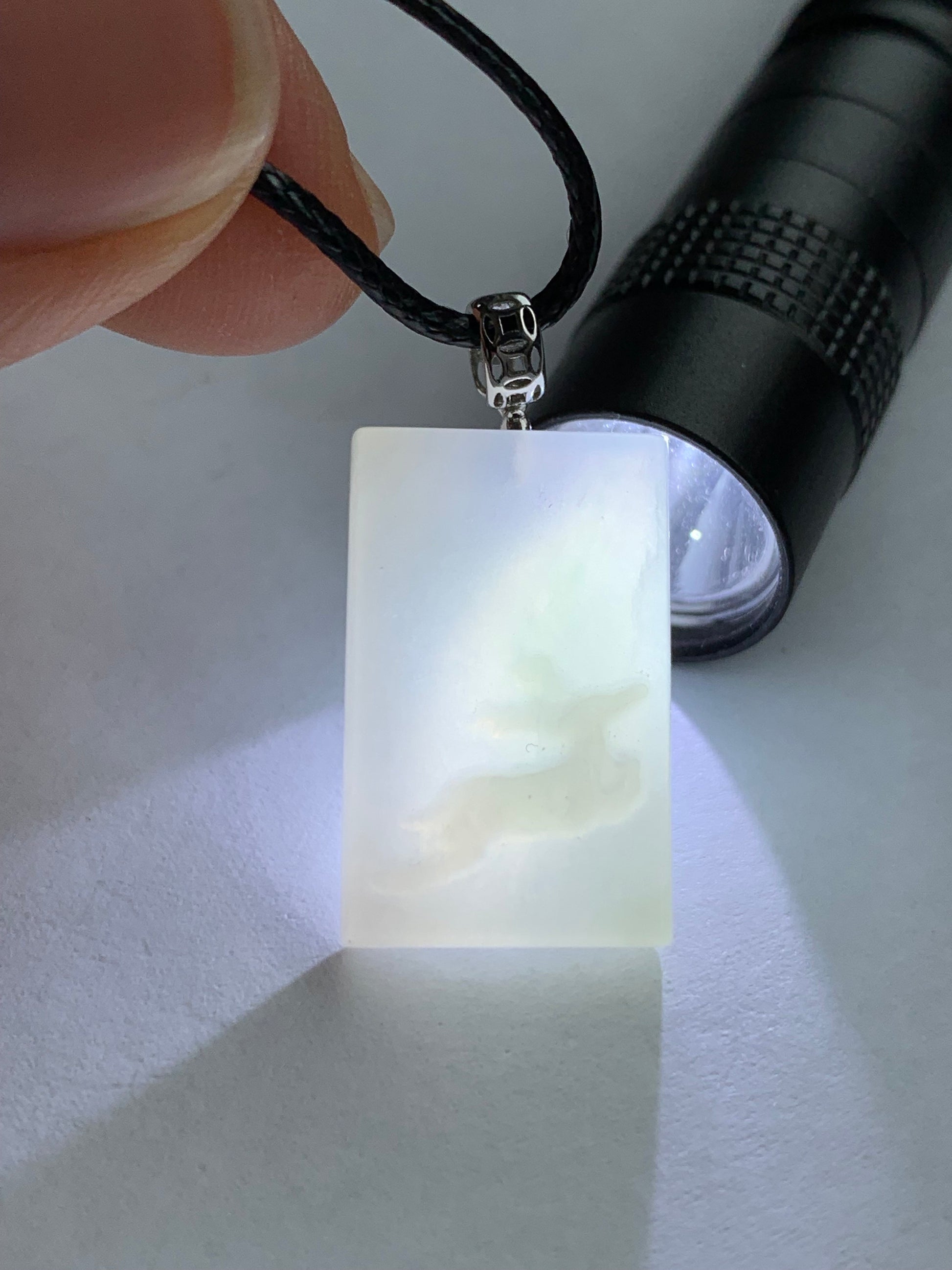 Natural Burmese Icy Translucent White Jadeite Deer Blessing Amulet Pendant 18K White Gold Bail 天然缅甸细糯白冰翡翠一鹿有你吊坠