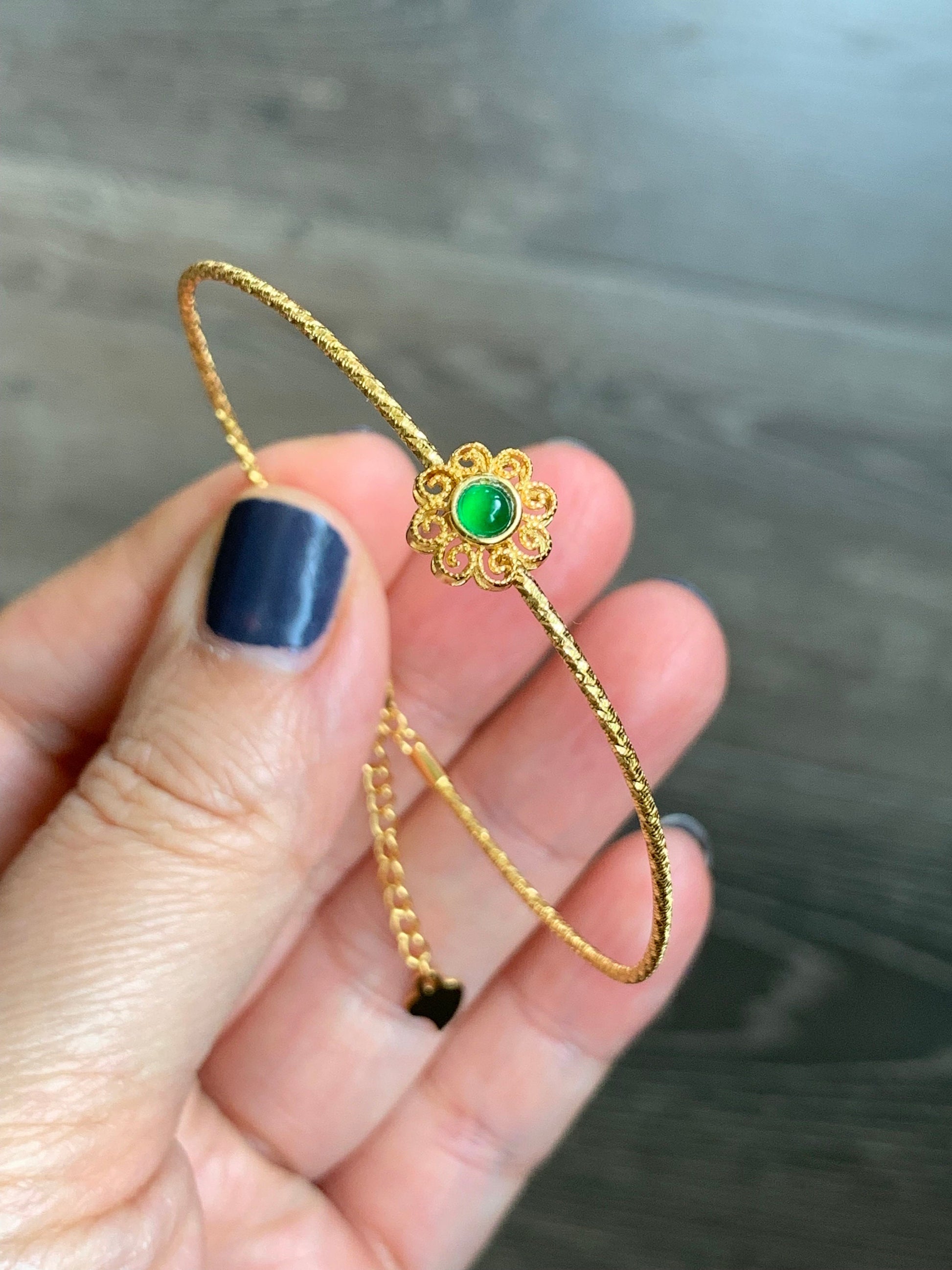Natural Guatemalan Icy Translucent Green Jadeite Charm Bangle Style Wire Bracelet 6.25" Adjustable S925 Sterling Sliver 天然冰危绿翡翠银手镯款手链