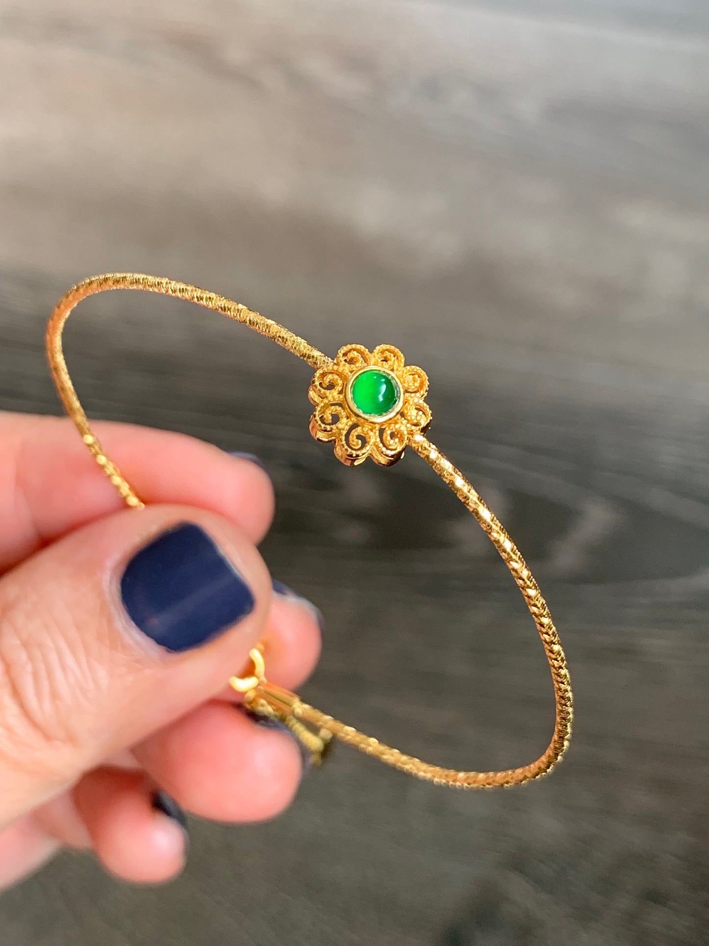 Natural Guatemalan Icy Translucent Green Jadeite Charm Bangle Style Wire Bracelet 6.25" Adjustable S925 Sterling Sliver 天然冰危绿翡翠银手镯款手链