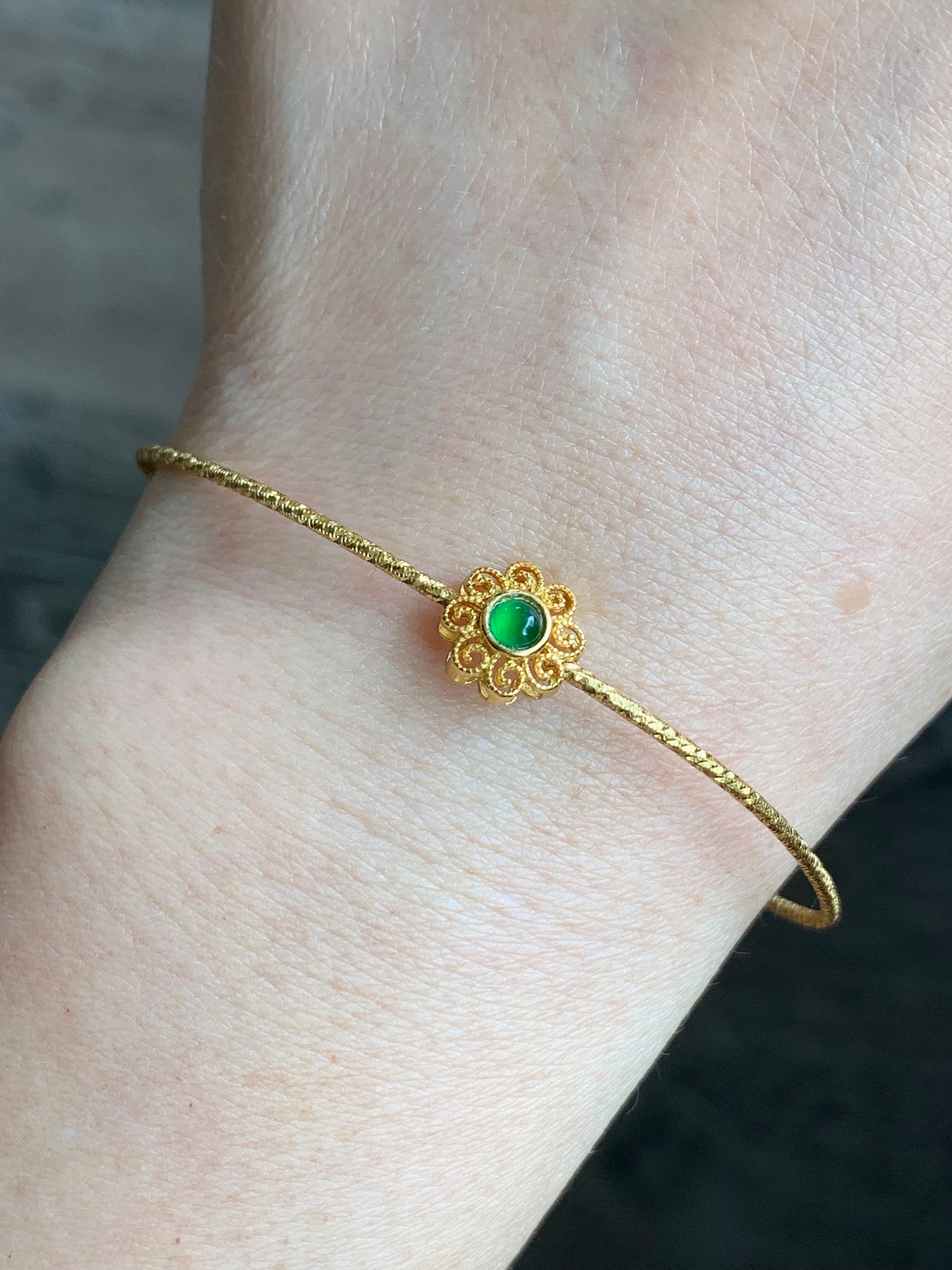 Natural Guatemalan Icy Translucent Green Jadeite Charm Bangle Style Wire Bracelet 6.25" Adjustable S925 Sterling Sliver 天然冰危绿翡翠银手镯款手链