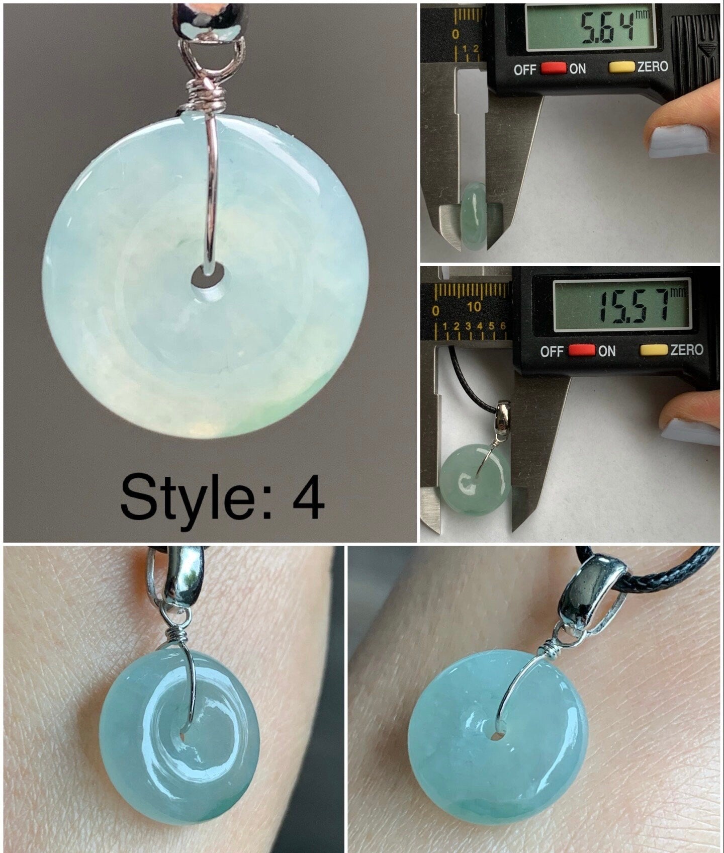 Natural Burmese Icy Translucent Gelatinous Light Green Jadeite w/ Green Marbling Ping An Kou Donut Pendant Sterling Silver 天然缅甸糯冰晴底飘花翡翠平安扣吊坠