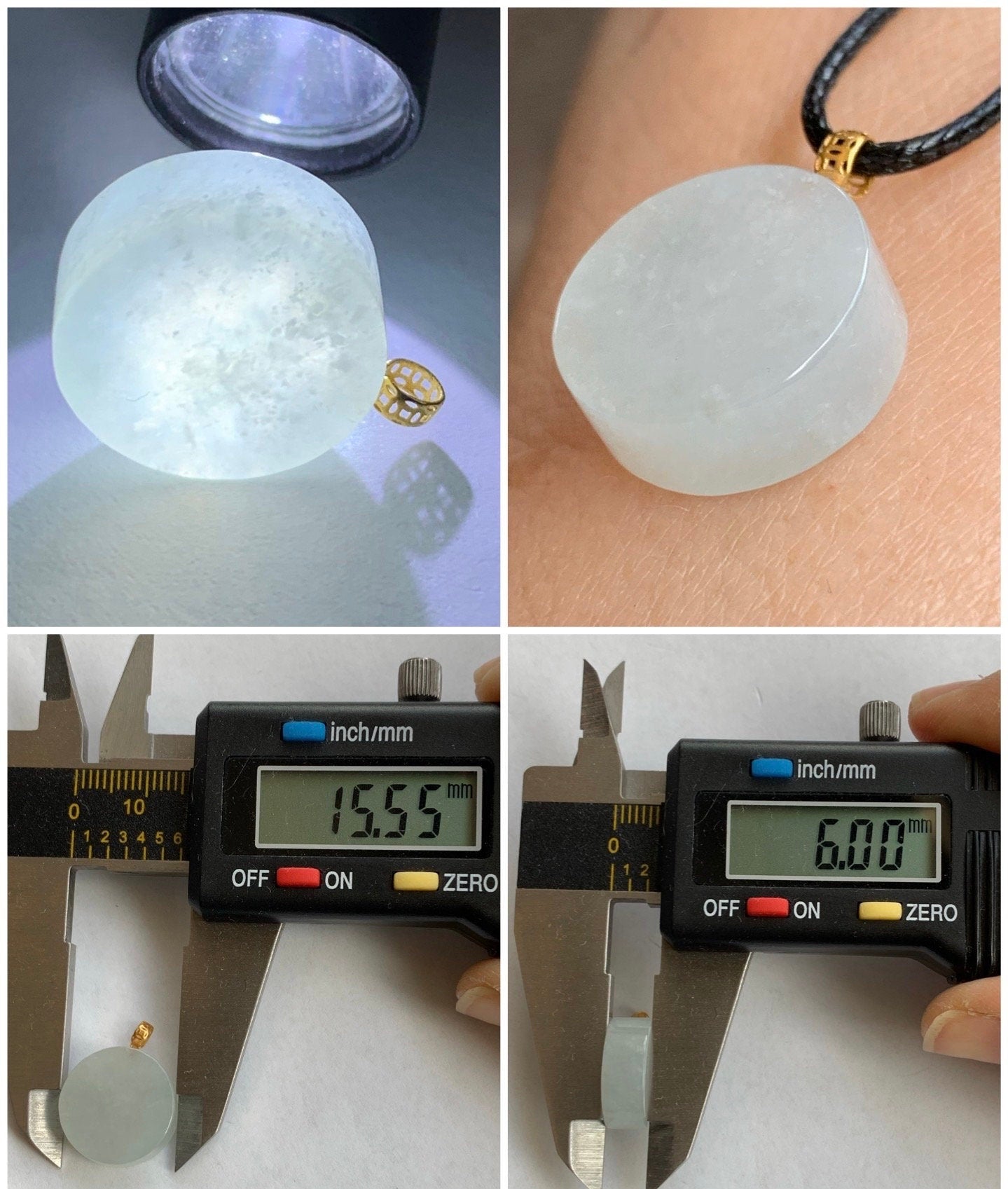 Natural Burmese Icy Translucent Jadeite Blessing Amulet Pendant Wu Shi Pai 18K Yellow Gold 天然缅甸冰胶翡翠无事牌镶嵌吊坠