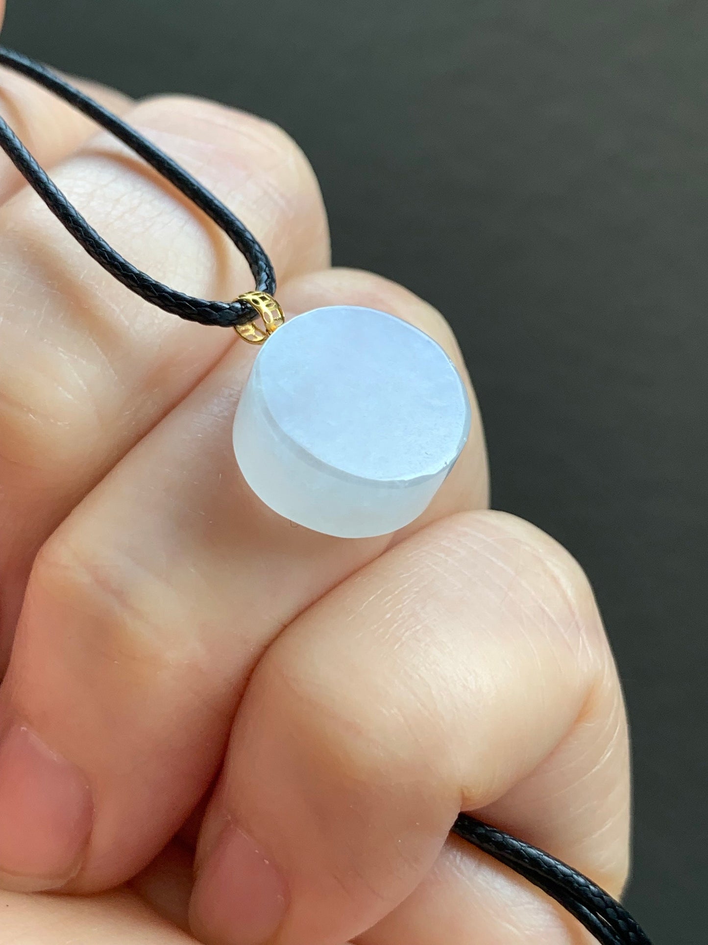 Natural Burmese Icy Translucent Jadeite Blessing Amulet Pendant Wu Shi Pai 18K Yellow Gold 天然缅甸冰胶翡翠无事牌镶嵌吊坠