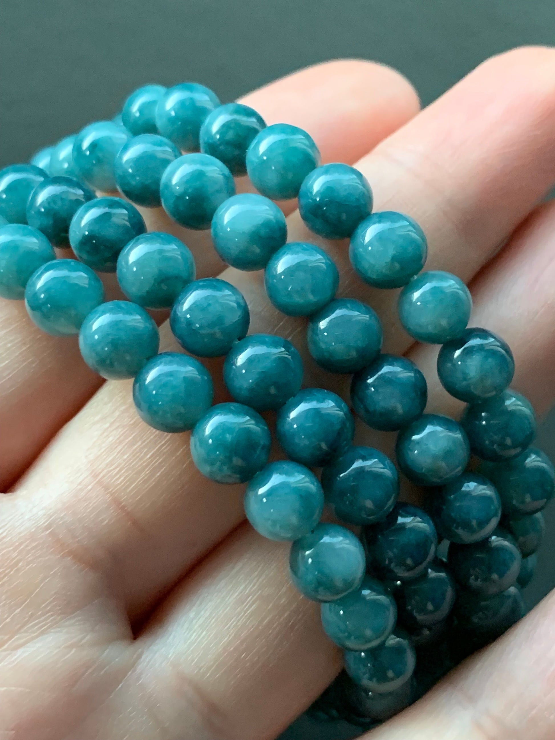 Rare Natural Burmese Icy Translucent Rich Indigo Blue Jadeite Beaded Necklace 6.6mm 28” 天然缅甸牛仔蓝翡翠长串项链