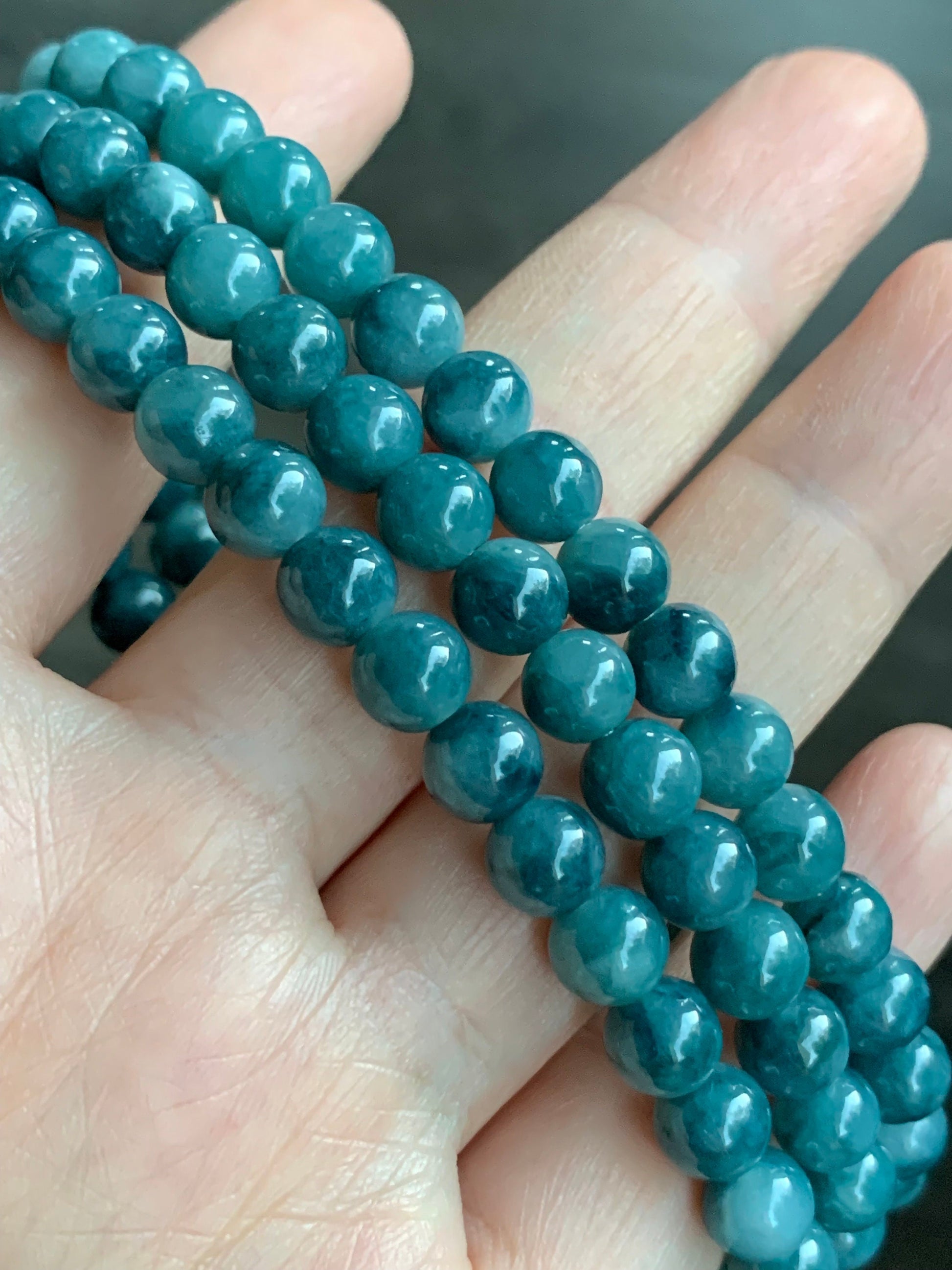 Rare Natural Burmese Icy Translucent Rich Indigo Blue Jadeite Beaded Necklace 6.6mm 28” 天然缅甸牛仔蓝翡翠长串项链